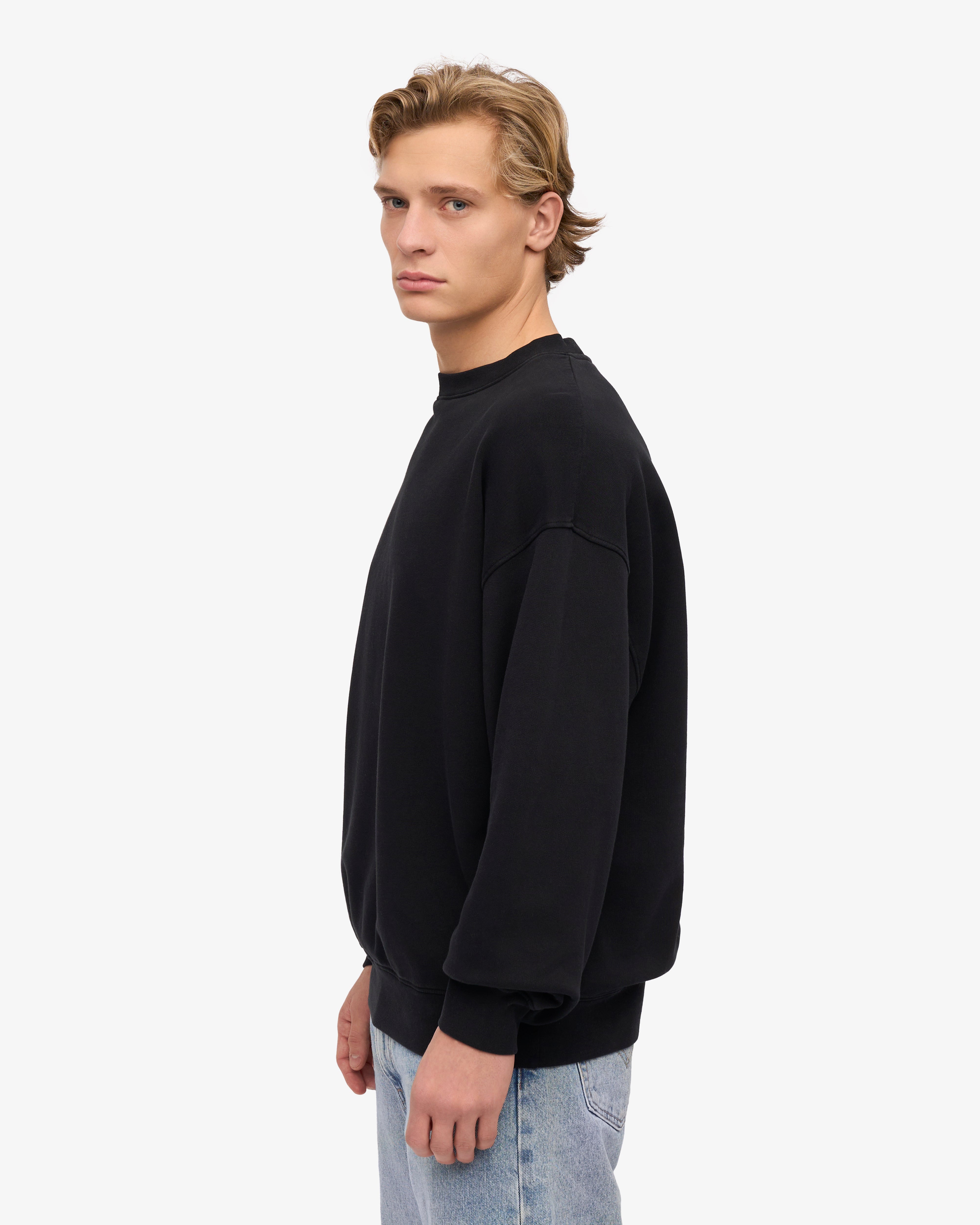Organic Oversized Crewneck Sweatshirt for Men & Women - Soft & Comfortable Deep Black Pullover - Perfect for Casual Wear, Lounge & Street Style