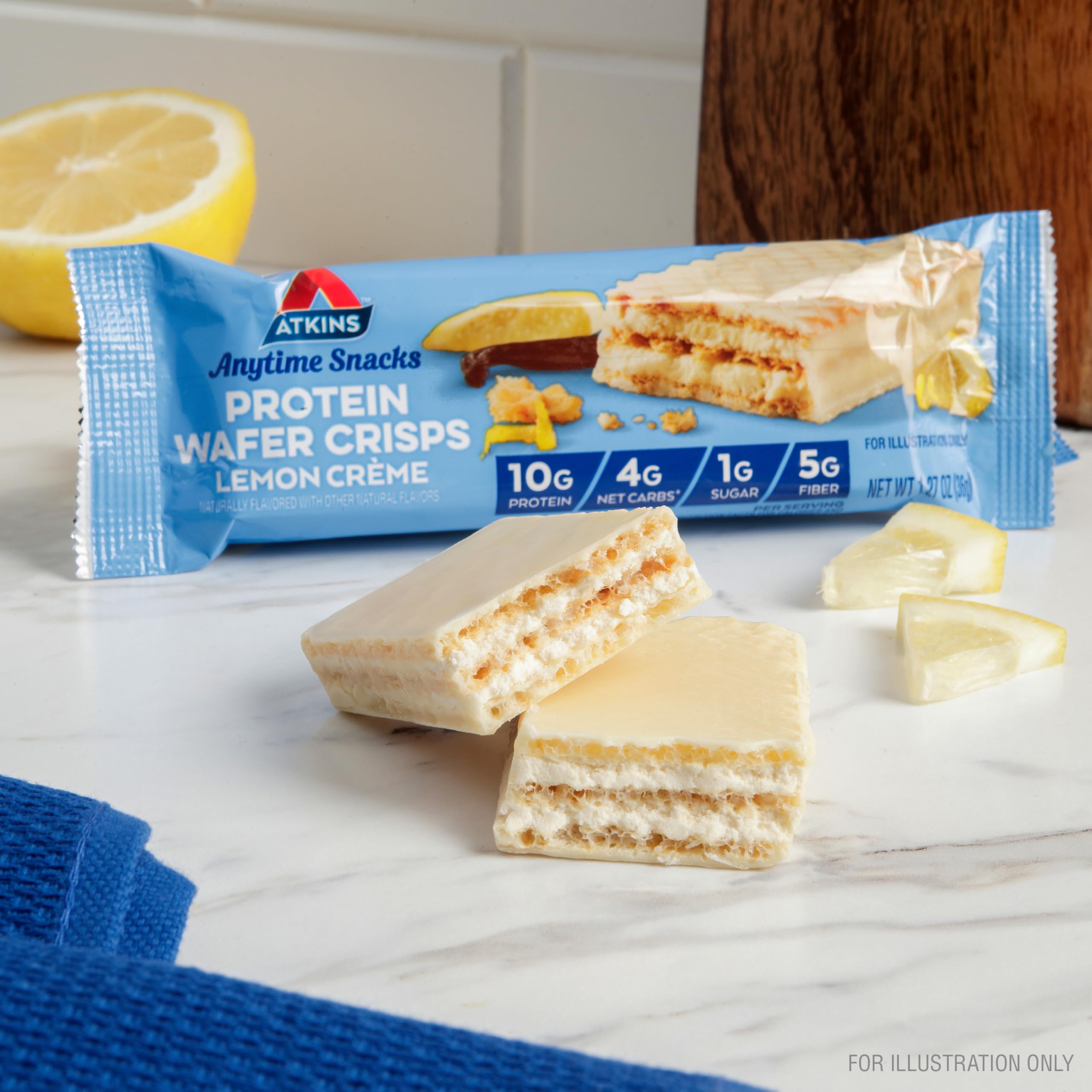 Atkins Lemon Wafer Crisps - High Protein Low Carb Keto Snack (5 Count) | 10g Protein, 4g Net Carbs, 1g Sugar | Perfect for Weight Loss, Keto Diet & On-the-Go Energy