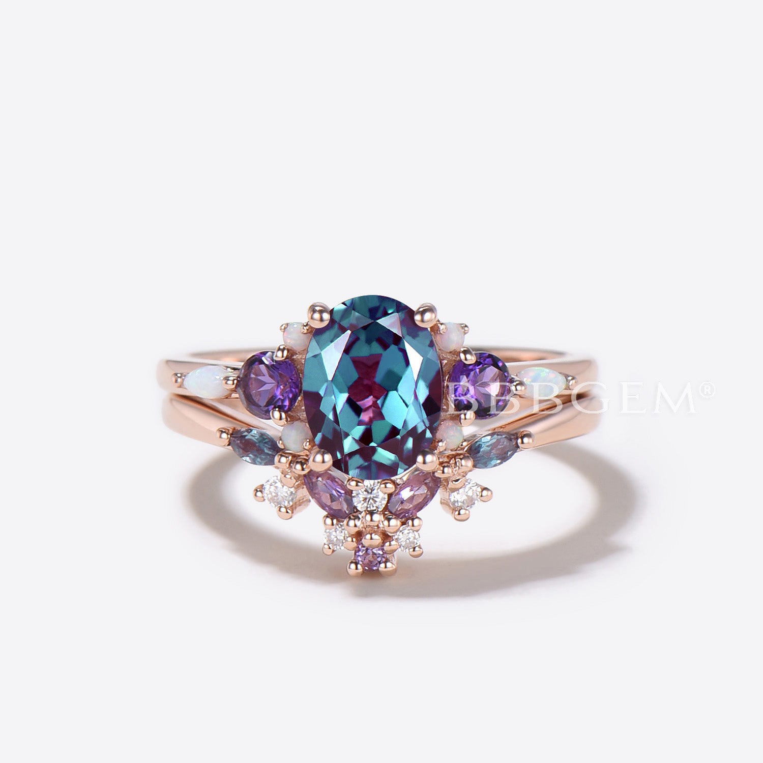 Butterfly Alexandrite Engagement Ring Set with Cluster Amethyst - Vintage Style Wedding Jewelry for Women, Bridal Party, Anniversary Gift
