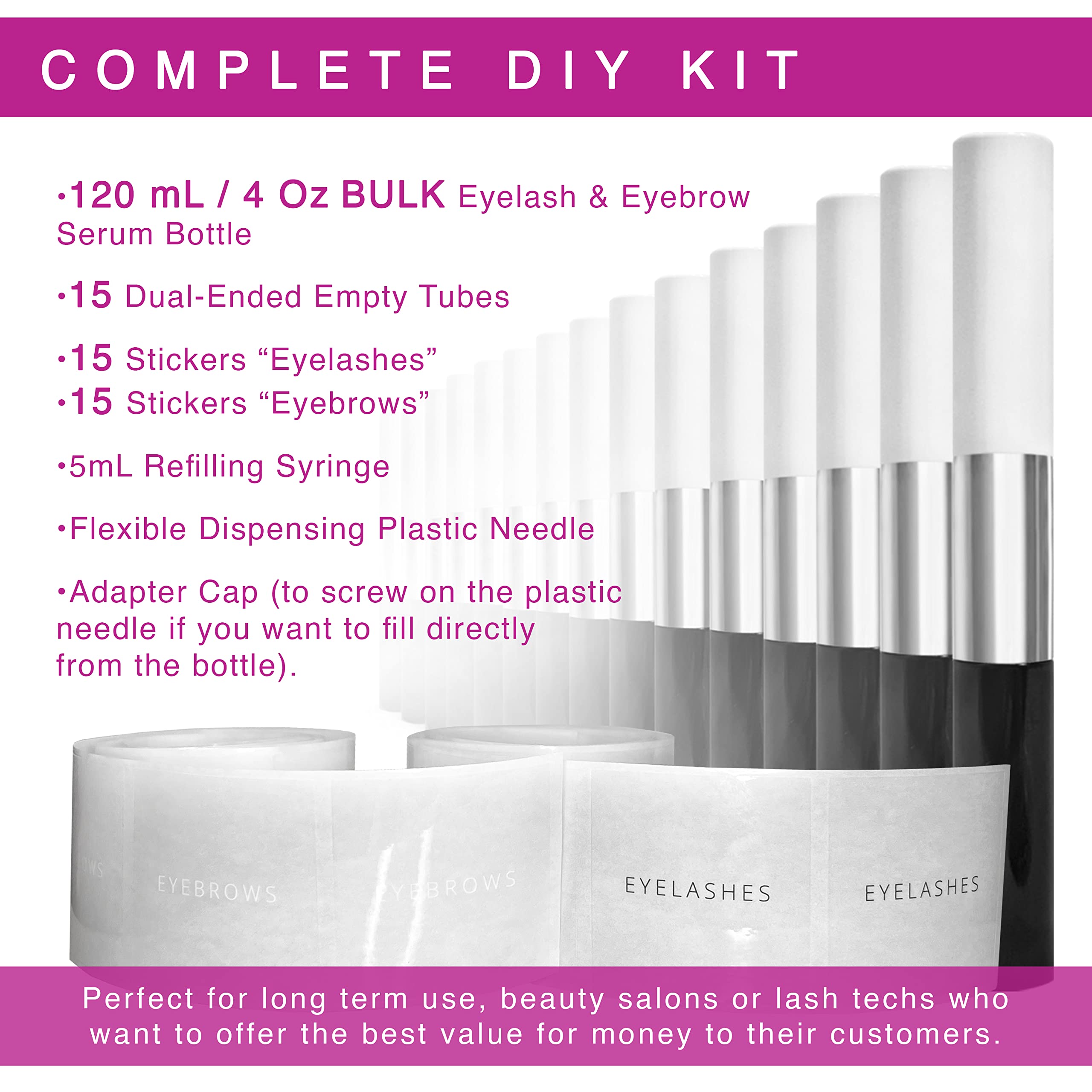 Natural Eyelash & Eyebrow Growth Serum - 15 Dual-Ended Tubes (120ml) for Longer Lashes & Thicker Brows - Fast-Acting Lash Enhancer for Daily Beauty Routine & Special Occasions