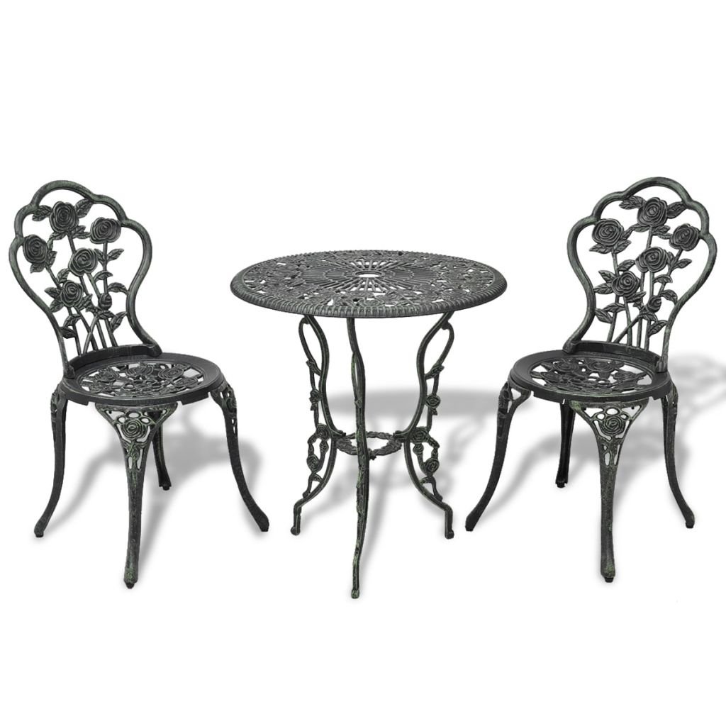 Premium Cast Aluminum Patio Bistro Dining Set with Umbrella Hole - Outdoor Garden Furniture for Porch, Backyard & Balcony | Durable Tulip Design Table & Chairs in Green | Perfect for Outdoor Dining, Relaxing & Entertaining
