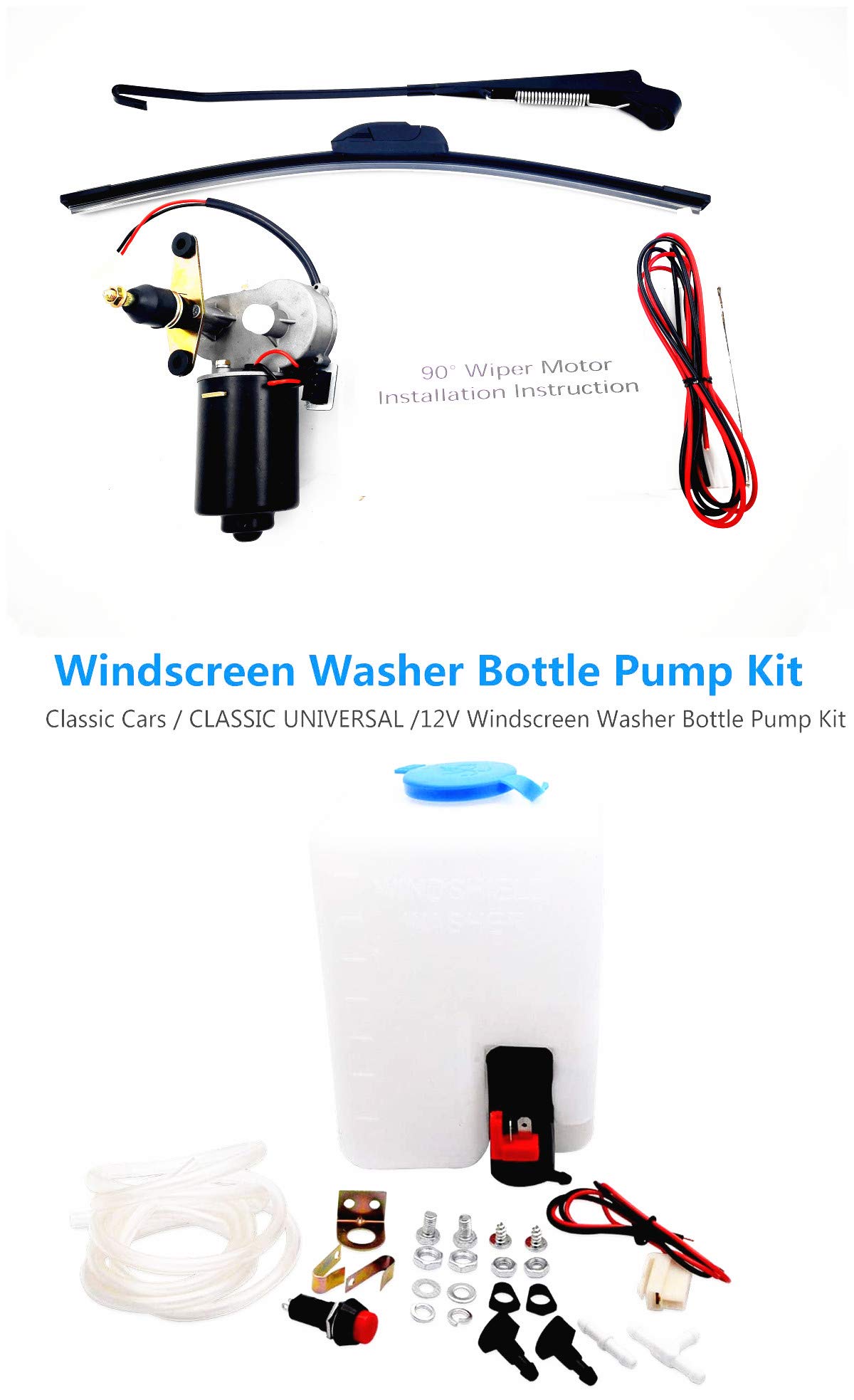 12V Universal UTV Windshield Wiper Kit with Washer Pump - Fits Polaris Ranger, Can-Am, Honda Pioneer, Golf Carts & Tractors - All-Weather Protection for Off-Road Vehicles, Farm Equipment & Utility Vehicles