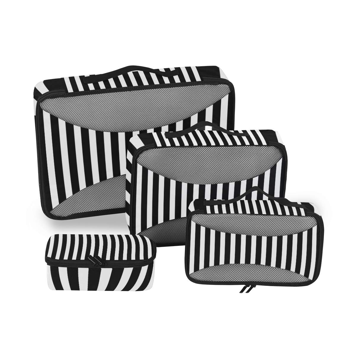 4-Piece Black & White Striped Packing Cubes Set with Toiletry Bag - Travel Luggage Organizer for Suitcases, Carry-Ons & Backpacks - Perfect for Vacations, Business Trips & Weekend Getaways