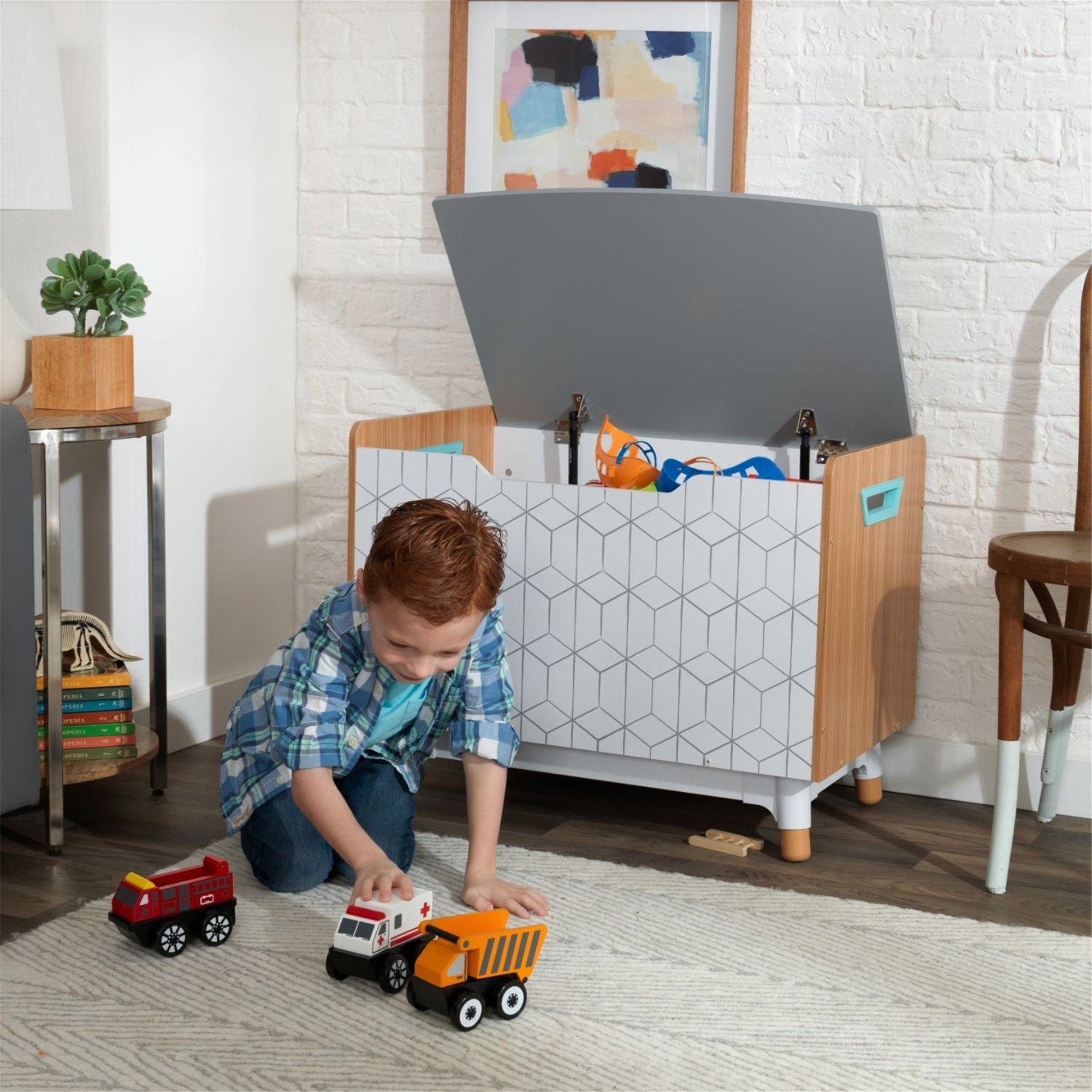 KidKraft Mid Century Modern Toy Storage Box for Kids - Wooden Toy Chest with Lid - Nursery, Playroom & Bedroom Organization for Boys & Girls