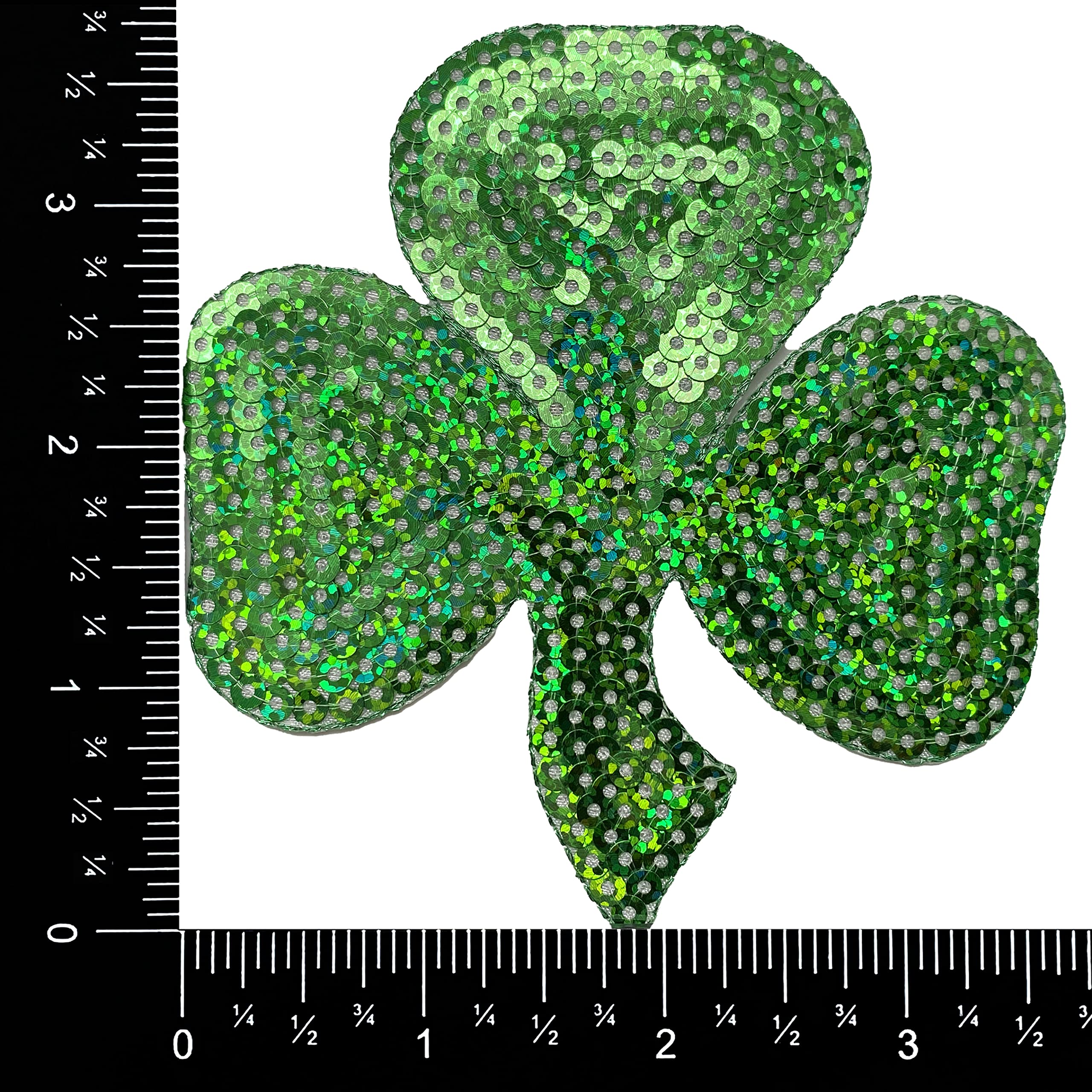 4 Inch XL Sequin Shamrock Clover Irish Embroidered Iron On Patch for St. Patrick's Day Costumes, DIY Crafts, and Denim Jacket Decoration