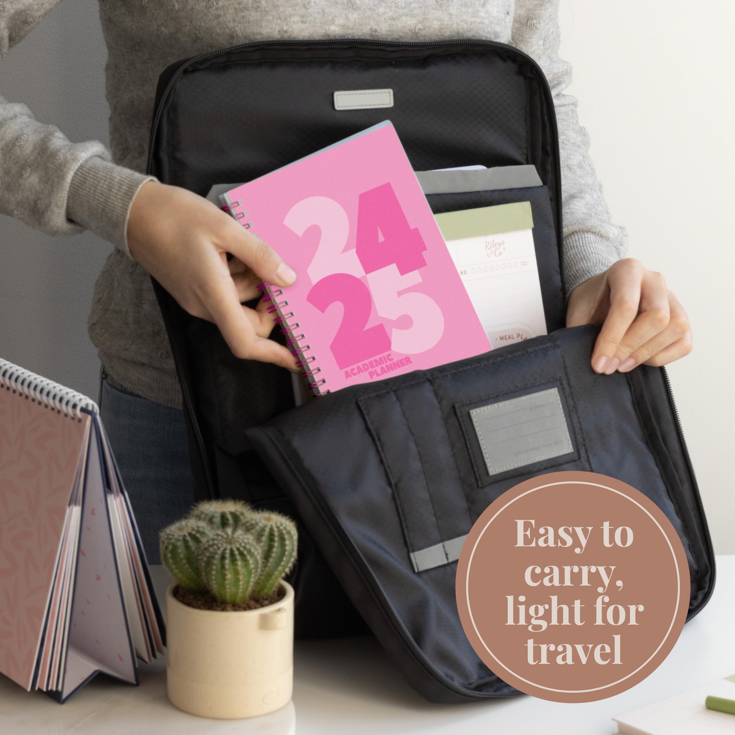 Riley's 2024-2025 Academic Planner - 18-Month Weekly & Monthly Organizer with Sturdy Cover, Notes Pages & Twin-Wire Binding (8x6 Inch, Pink) - Perfect for Students, Teachers & Professionals