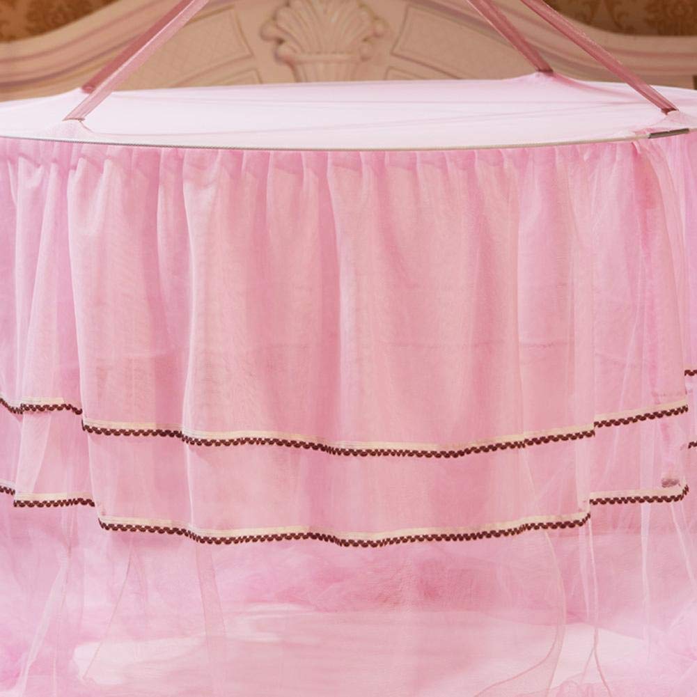 Taidda Princess Bed Canopy Net - 2.1 x 3.8 x 6.09 Ft Breathable Round Lace Bed Curtain in White & Pink | Perfect for Girls' Bedroom Decor, Fairy Tale Theme Parties & Nursery Room Design