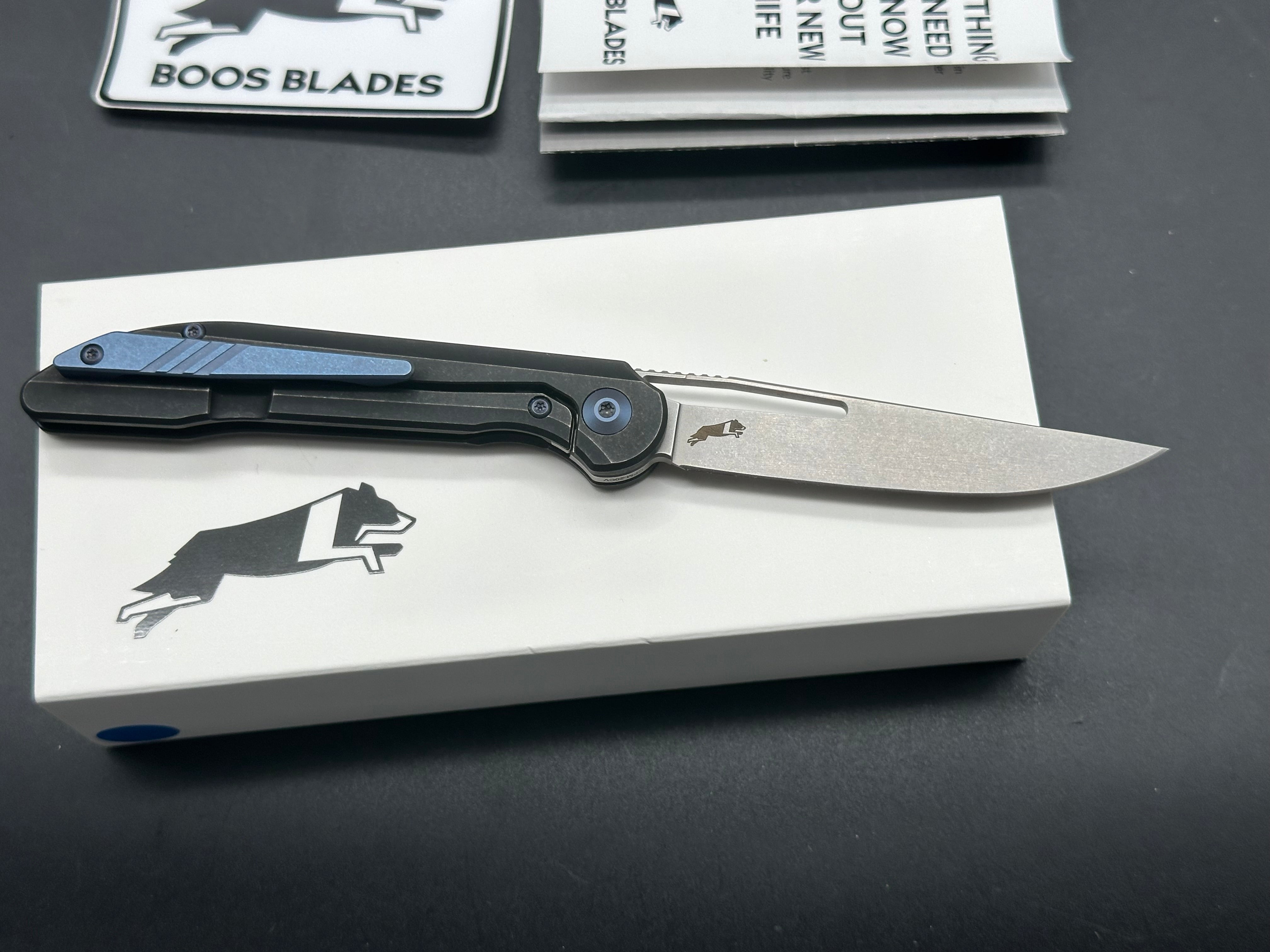 Boos Blades Smoke Mini Folding Knife - CPM 20CV Steel Blade with Blasted & Stonewashed Finish | EDC Pocket Knife for Outdoor, Camping, and Everyday Carry