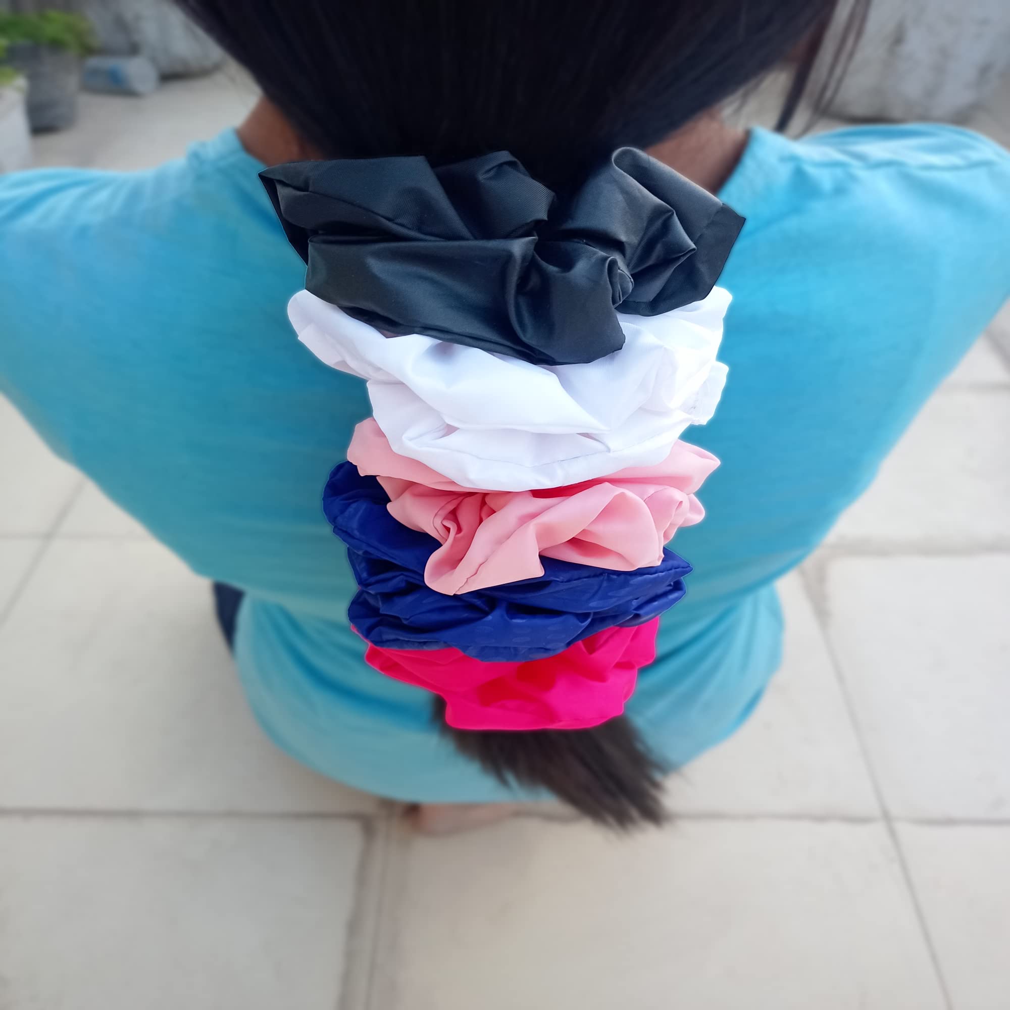 Waterproof Hair Scrunchies 5-Pack - Shiny White Elastic Hair Ties for Swimming, Workouts & Everyday Use