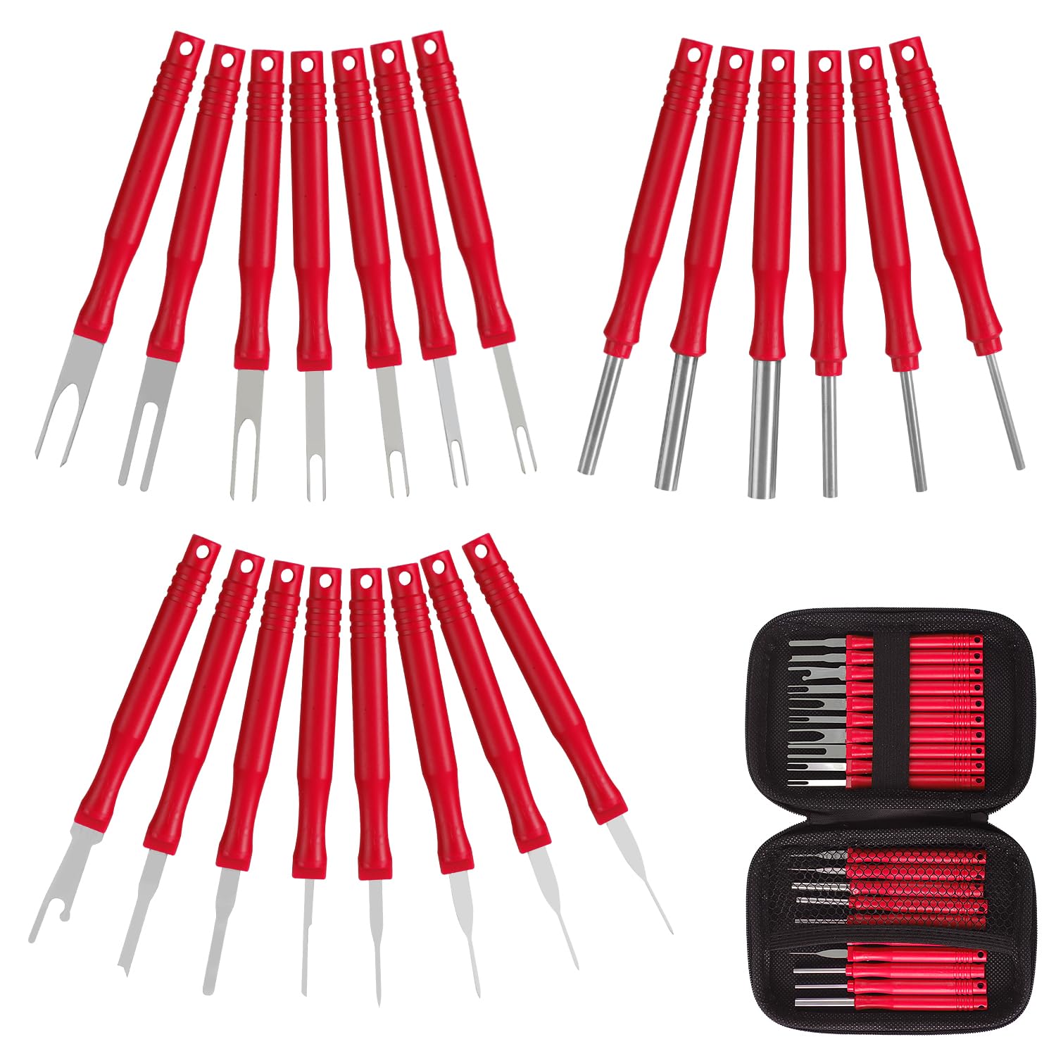 21Pcs Red Automotive Terminal Removal Tool Kit - Upgraded Electrical Pin Extractor Set for Wire Connectors & Household Devices | Car Repair, DIY Projects & Home Maintenance