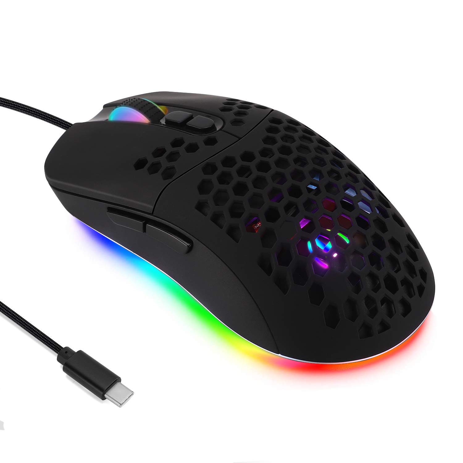 Premium USB C Gaming Mouse - 7200 DPI Wired Type C Mouse for MacBook Pro, Chromebook, Laptop & PC | Lightweight Ergonomic Design | Perfect for Gaming, Office Work & Graphic Design (Black)