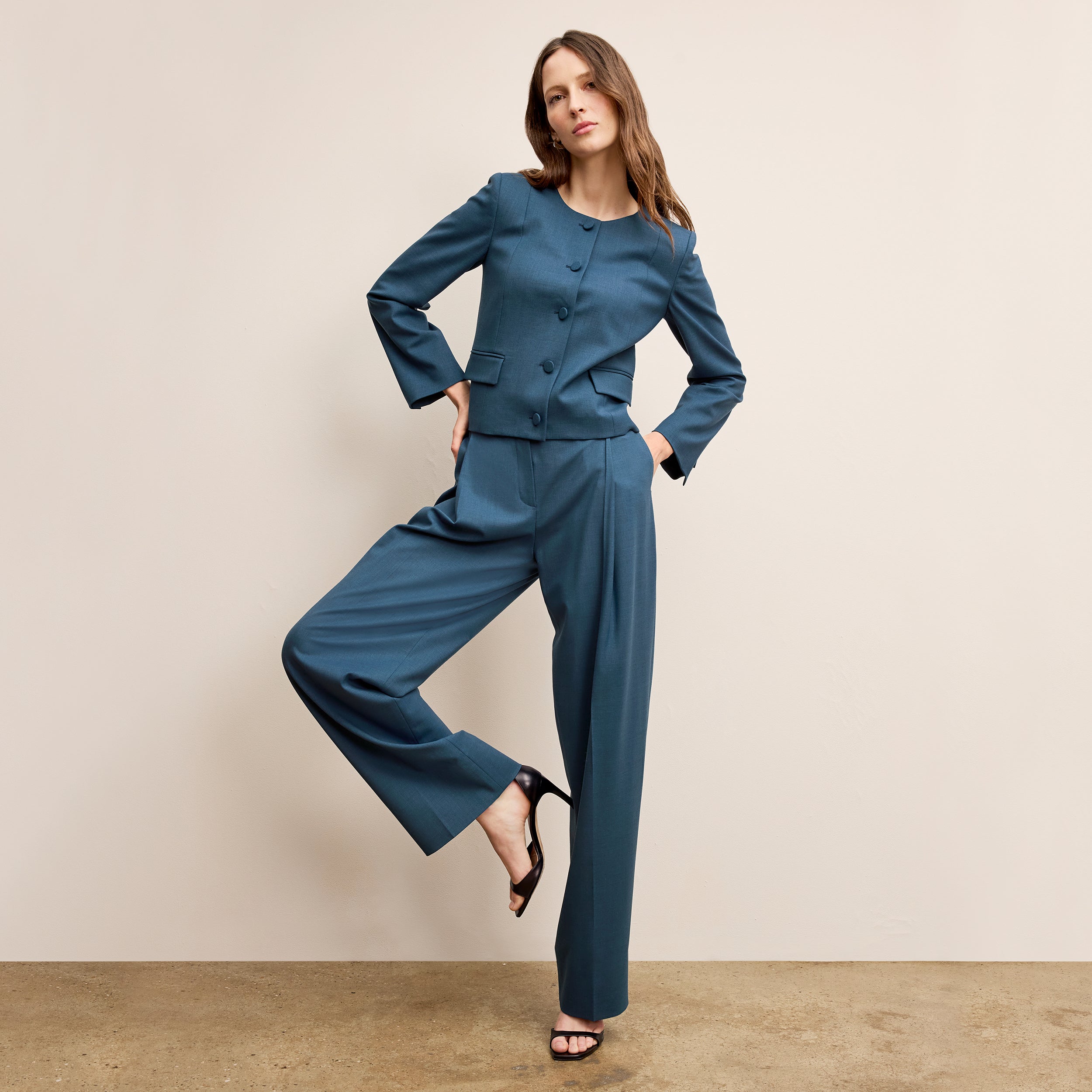 Rina Sculptural Pant - Washable Wool Twill Pants for Women | Bluebell | Perfect for Office Wear & Casual Outfits