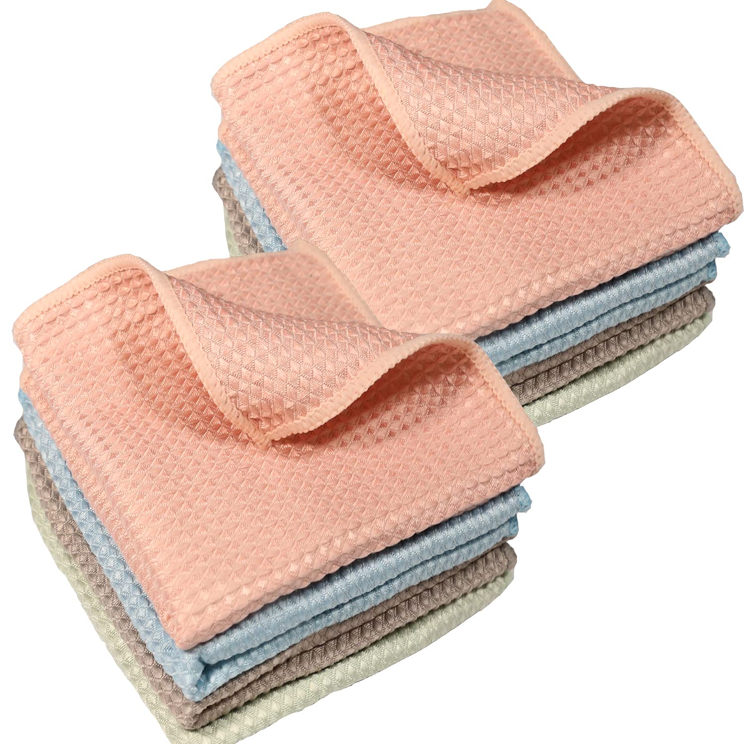 Premium 8-Pack Waffle Weave Microfiber Cleaning Cloths - Ultra Absorbent Kitchen Dish Towels (12