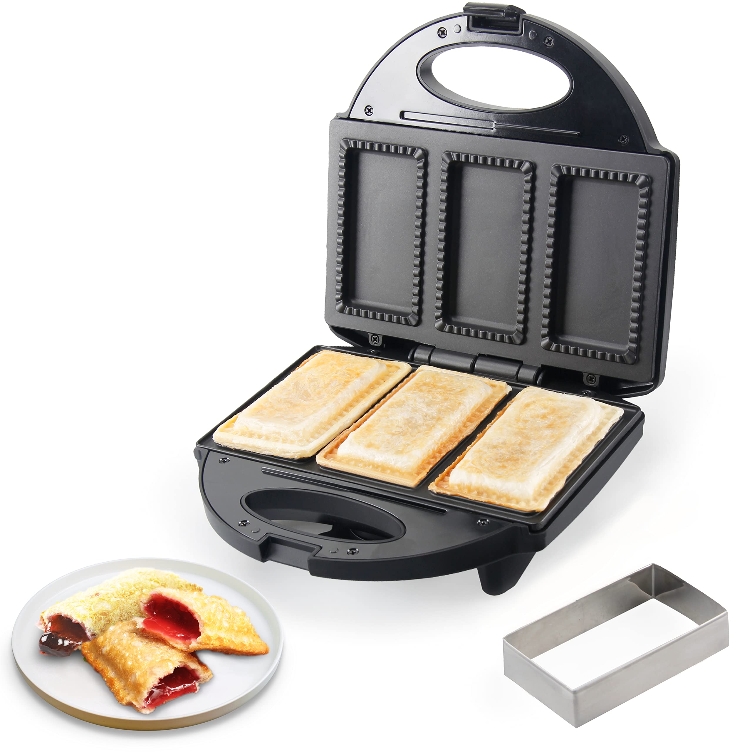 Electric Mini Pocket Pie Maker Machine with Crust Cutter - Non-Stick Pie Iron Press for Hot Pockets, Pizza Pockets & Grilled Cheese - Perfect for Home, Camping & Quick Snacks