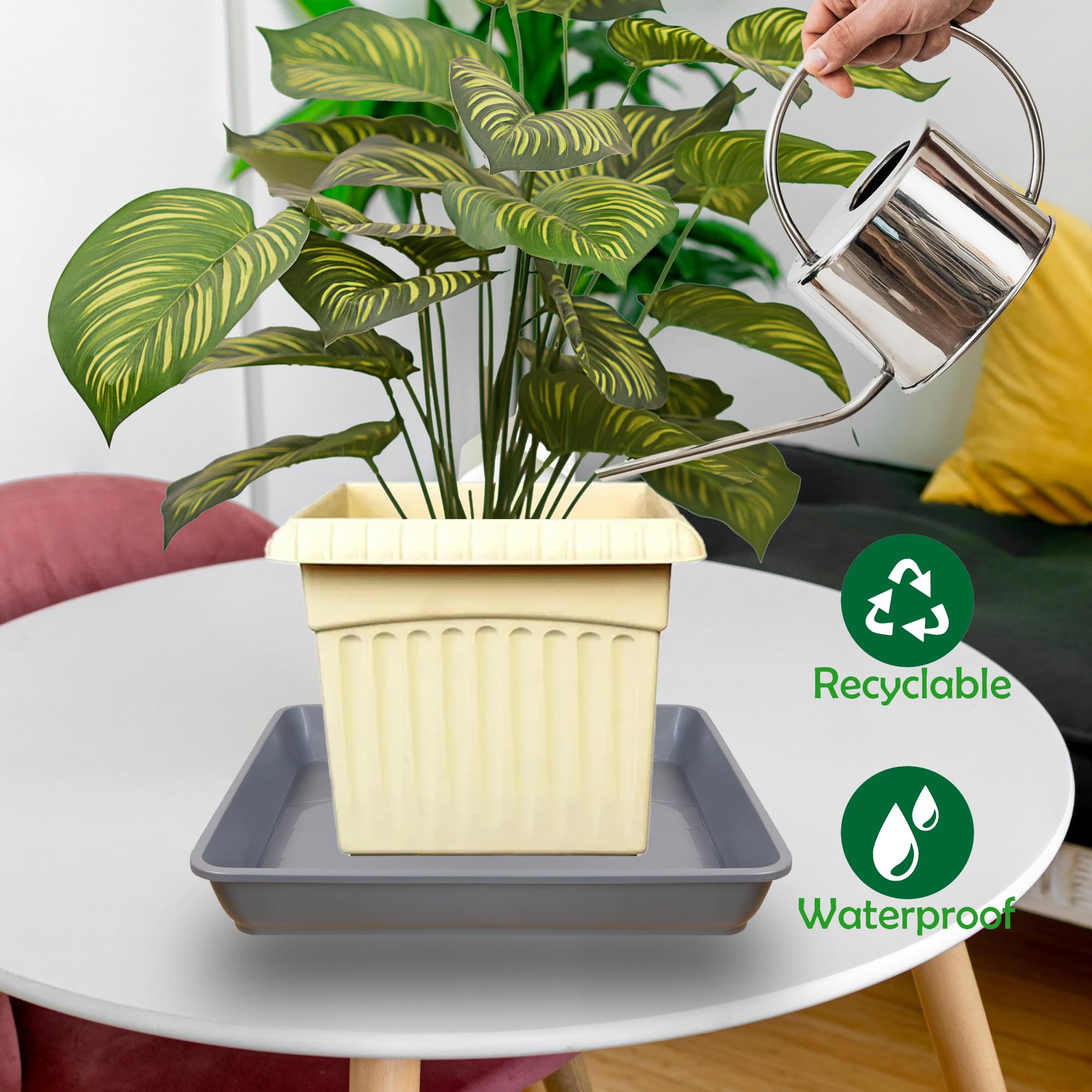 5 Pack 7 Inch Square Plant Saucers - Durable Plastic Plant Trays for 6 Inch Pots Indoor & Outdoor Use - Water Catchment Drip Trays for Potted Plants, Flower Pots & Planters (Gray, 5 Pieces) - Perfect for Balcony Gardening, Greenhouses & Home Decor