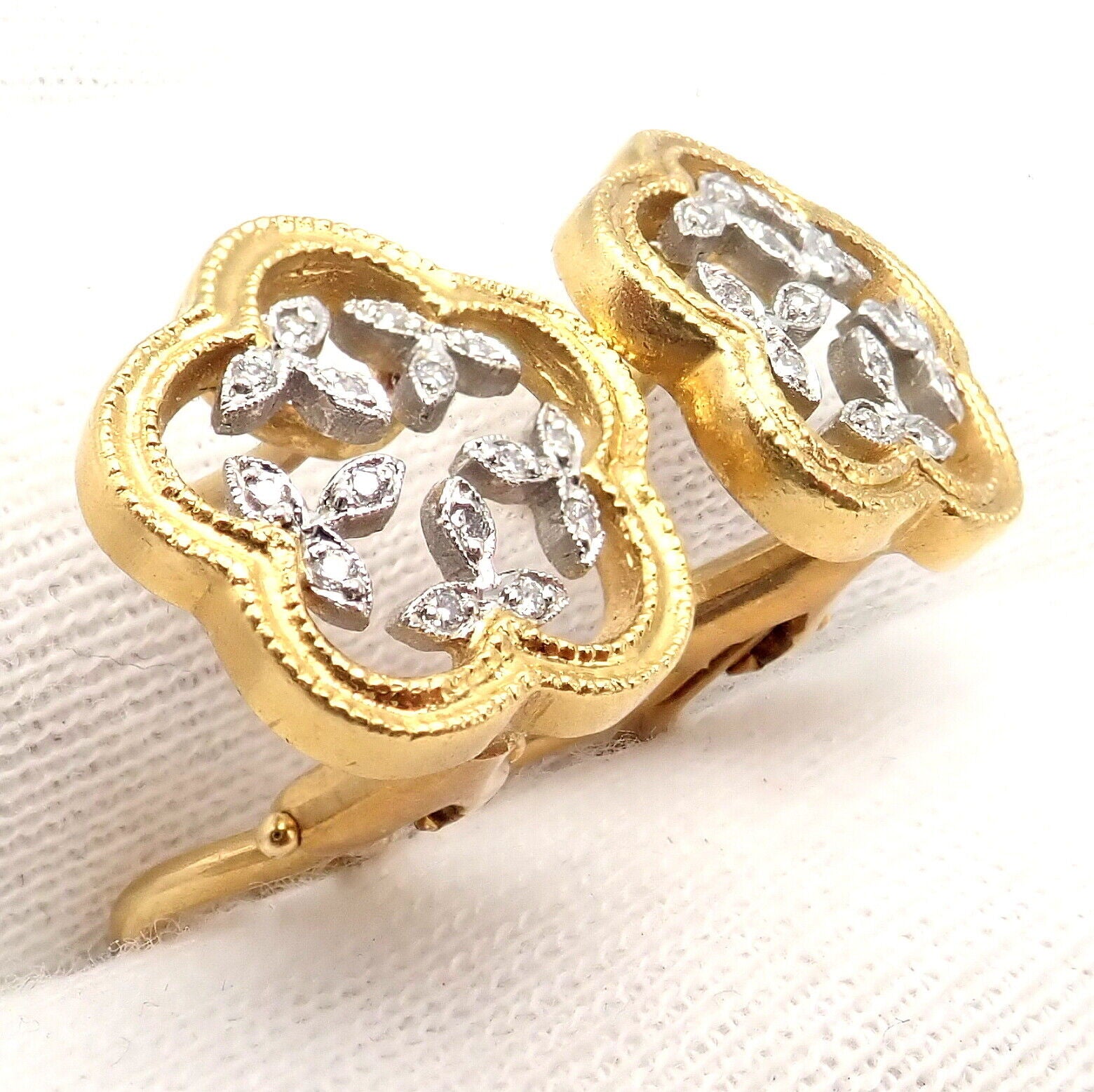 Authentic Cathy Waterman 22K Yellow Gold Platinum Diamond Vine Flower Earrings - Elegant Jewelry for Weddings, Parties & Special Occasions