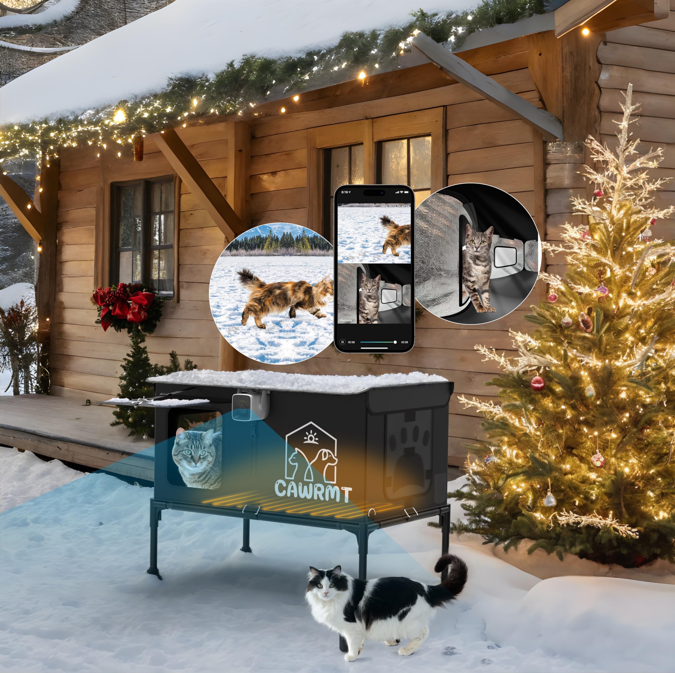 Heated Outdoor Cat House for Winter - Insulated Waterproof Shelter with Smart Camera, Warm Home for Stray & Barn Cats (Black, 26.4x17x20.5 Inches) - Perfect for Backyard, Porch & Garage Use in Cold Weather