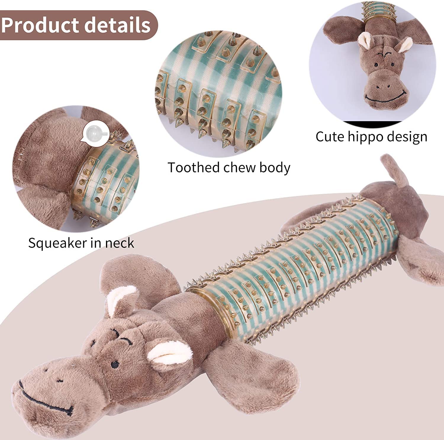 **3 Pack Plush Squeaky Dog Chew Toys – Indestructible & Durable Puppy Chew Toys for Small & Medium Dogs – Natural Material Dental Care Dog Toothbrush Toys (Brown) – Perfect for Teething, Playtime & Dental Health**