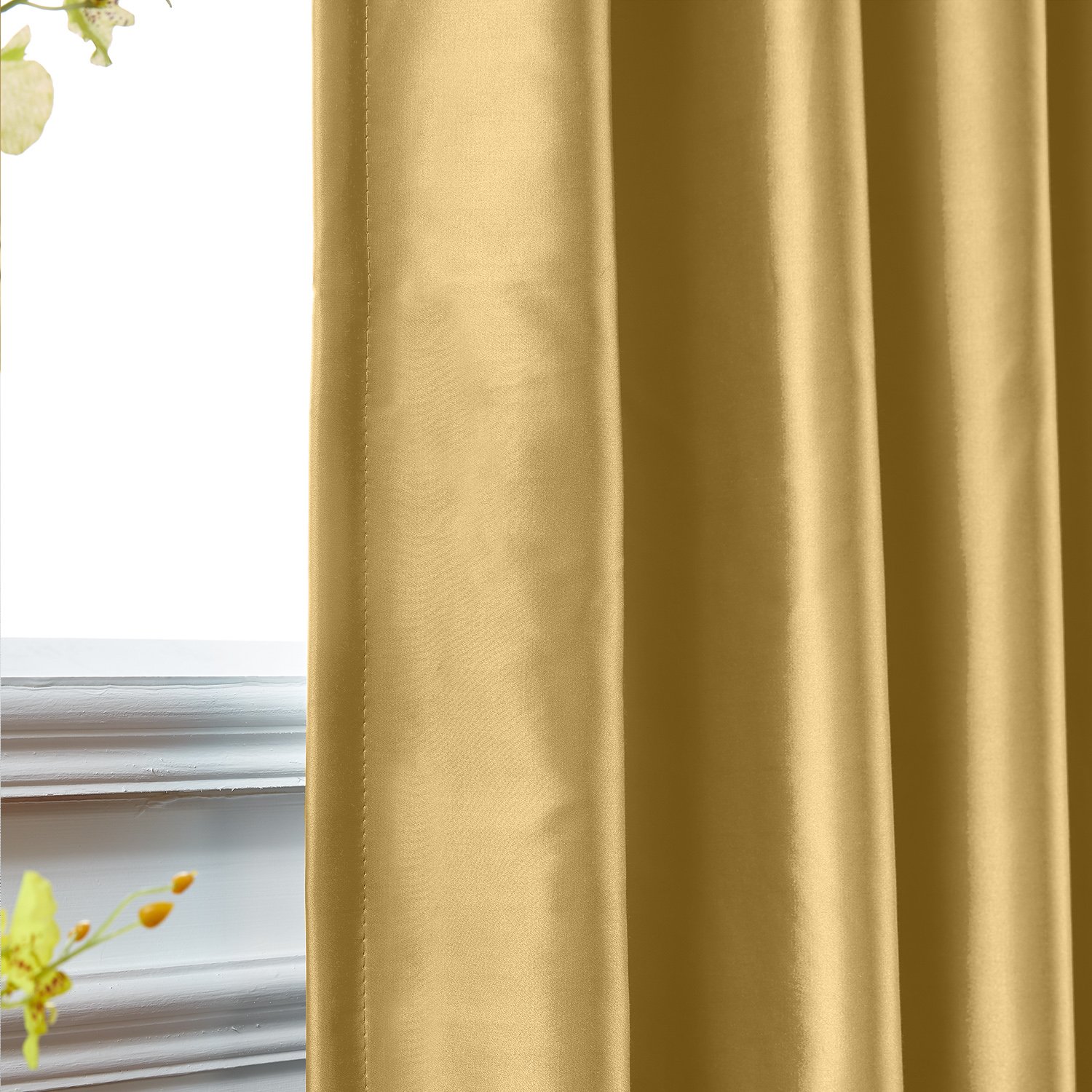 TWOPAGES Solid Soft Light Reducing Pinch Pleat Curtains - Faux Silk Drapes for Living Room Windows, Gold Luxury Window Treatment (1 Panel, 72x84 Inches) - Perfect for Home Decor, Bedroom & Office