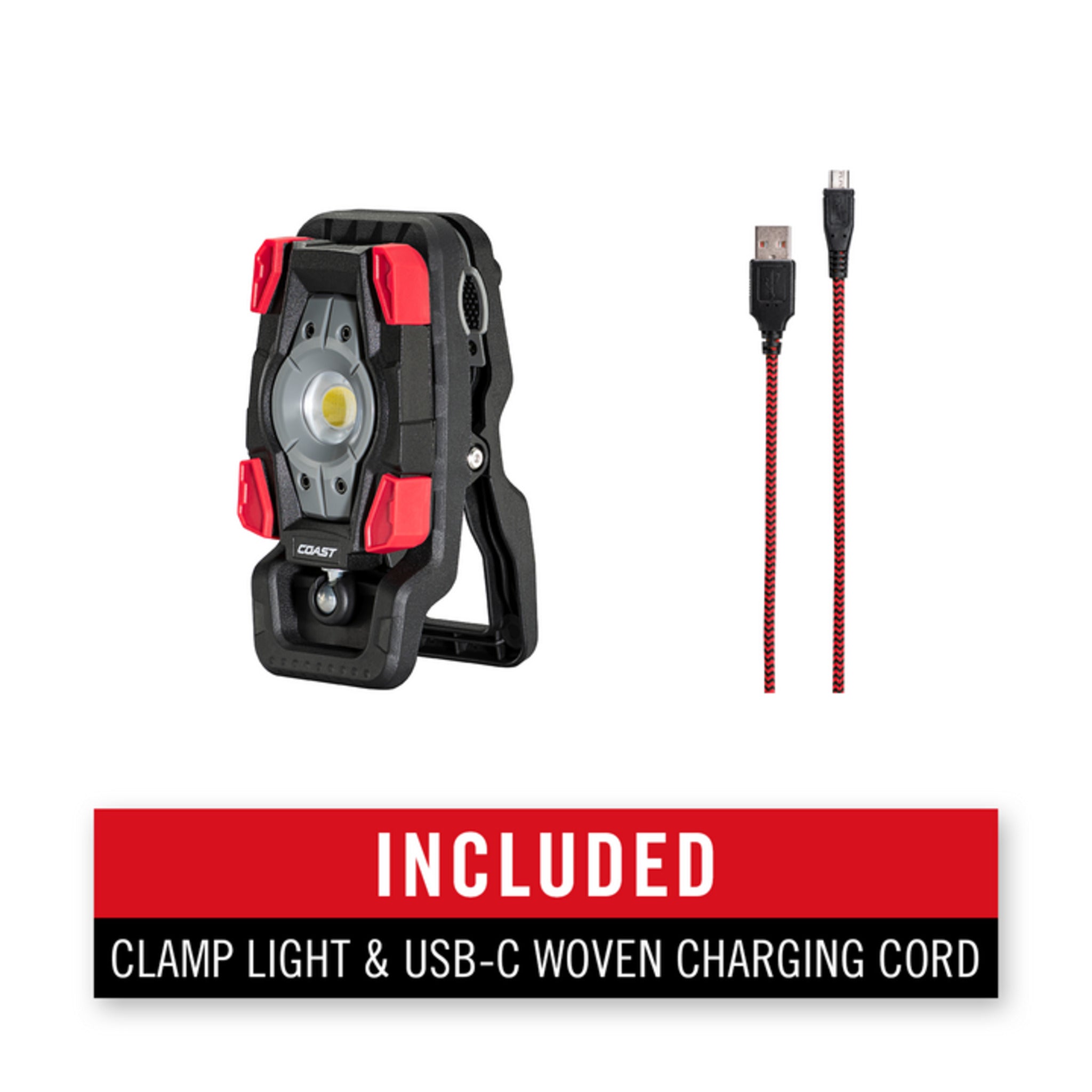 Coast® CL20R Rechargeable Clamp Work Light - 1750 Lumens, 60M Beam Distance, 360° Rotation & 115° Tilt - Dual Power with USB-C & Power Bank Function - Perfect for Construction, Auto Repair, Camping & Emergency Lighting