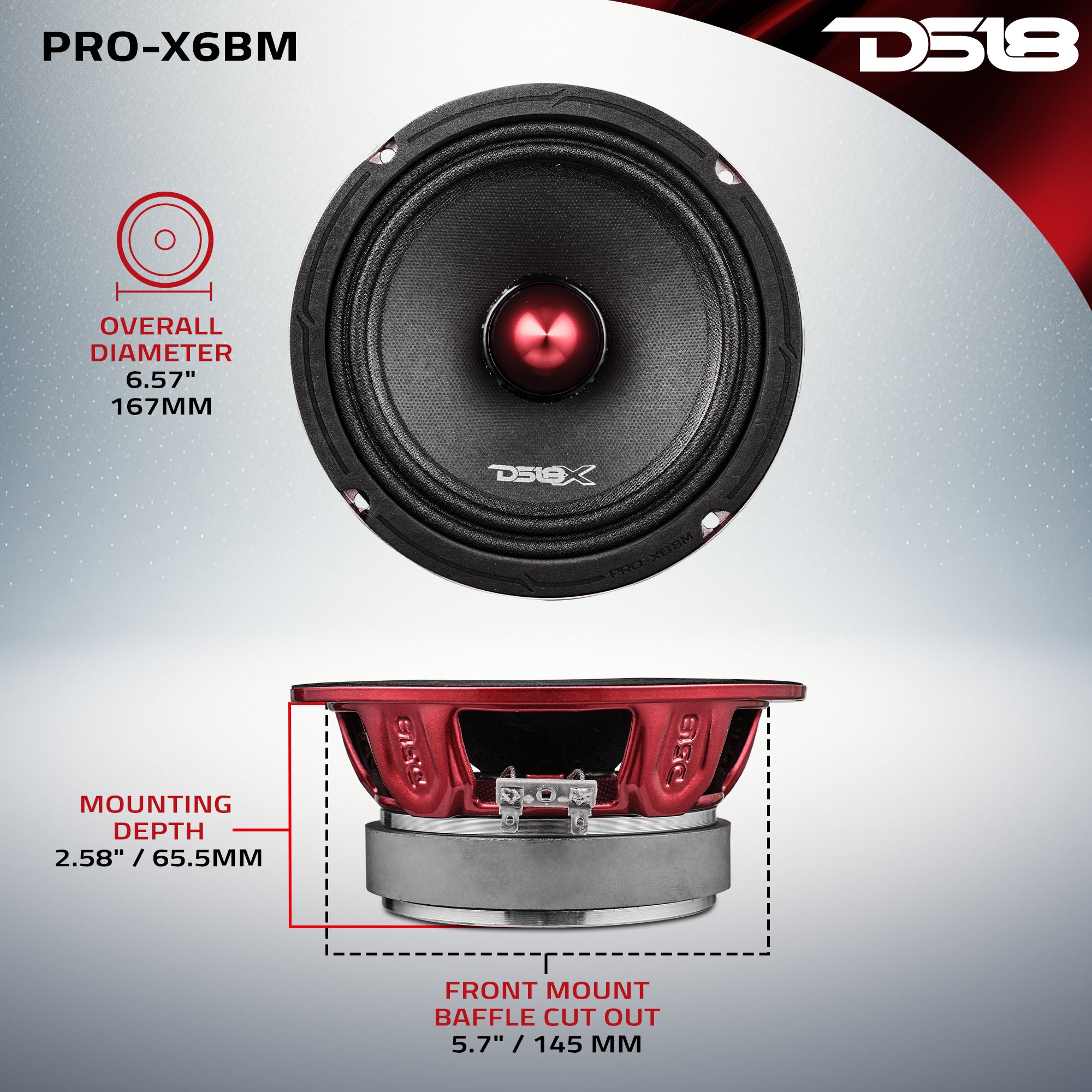PRO X 6.5 Inch Mid Range Bullet Loudspeaker 250 Watts RMS 8 Ohm - Perfect for Home Theater, Car Audio, and Live Performances