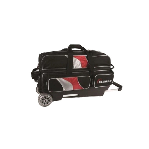 900Global 3 Ball Deluxe Roller Bowling Bag - Black, Red & Silver for Professional & League Bowlers | Perfect for Tournaments & Practice Sessions