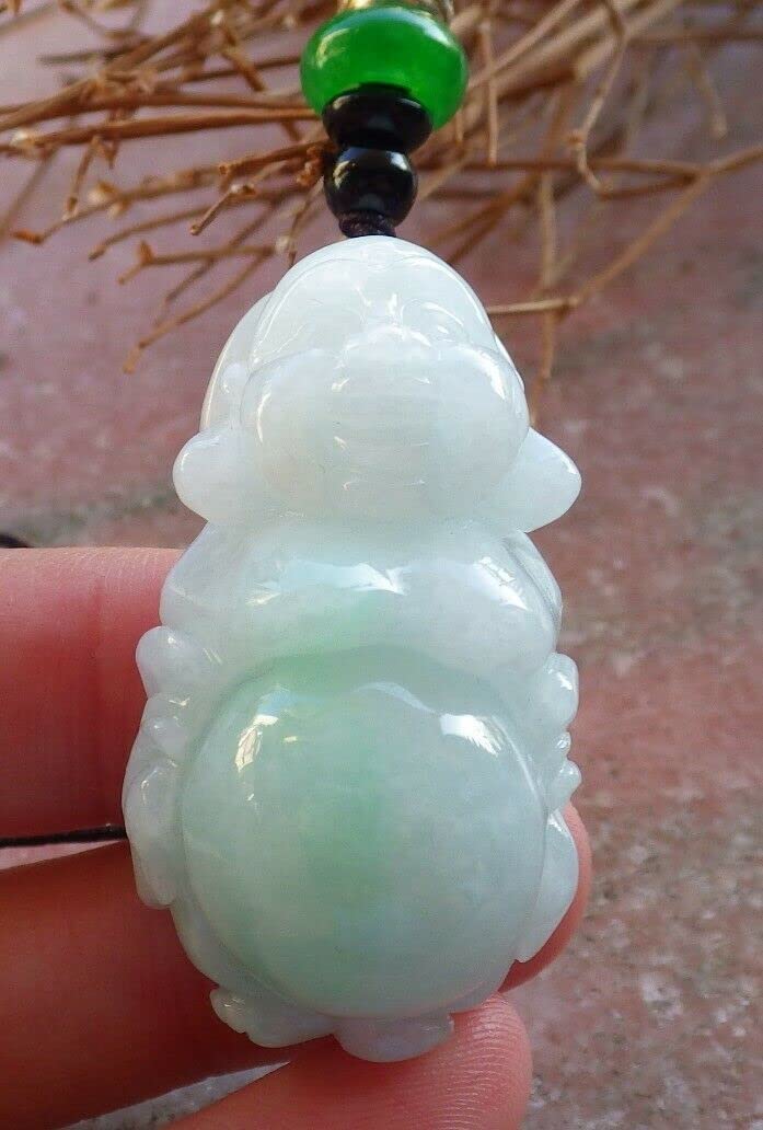 Certified Green Burma 100% Natural Jadeite Pendant Necklace - Happy Buddha God Charm for Good Luck & Protection | Spiritual Jewelry Gift for Meditation, Yoga & Positive Energy