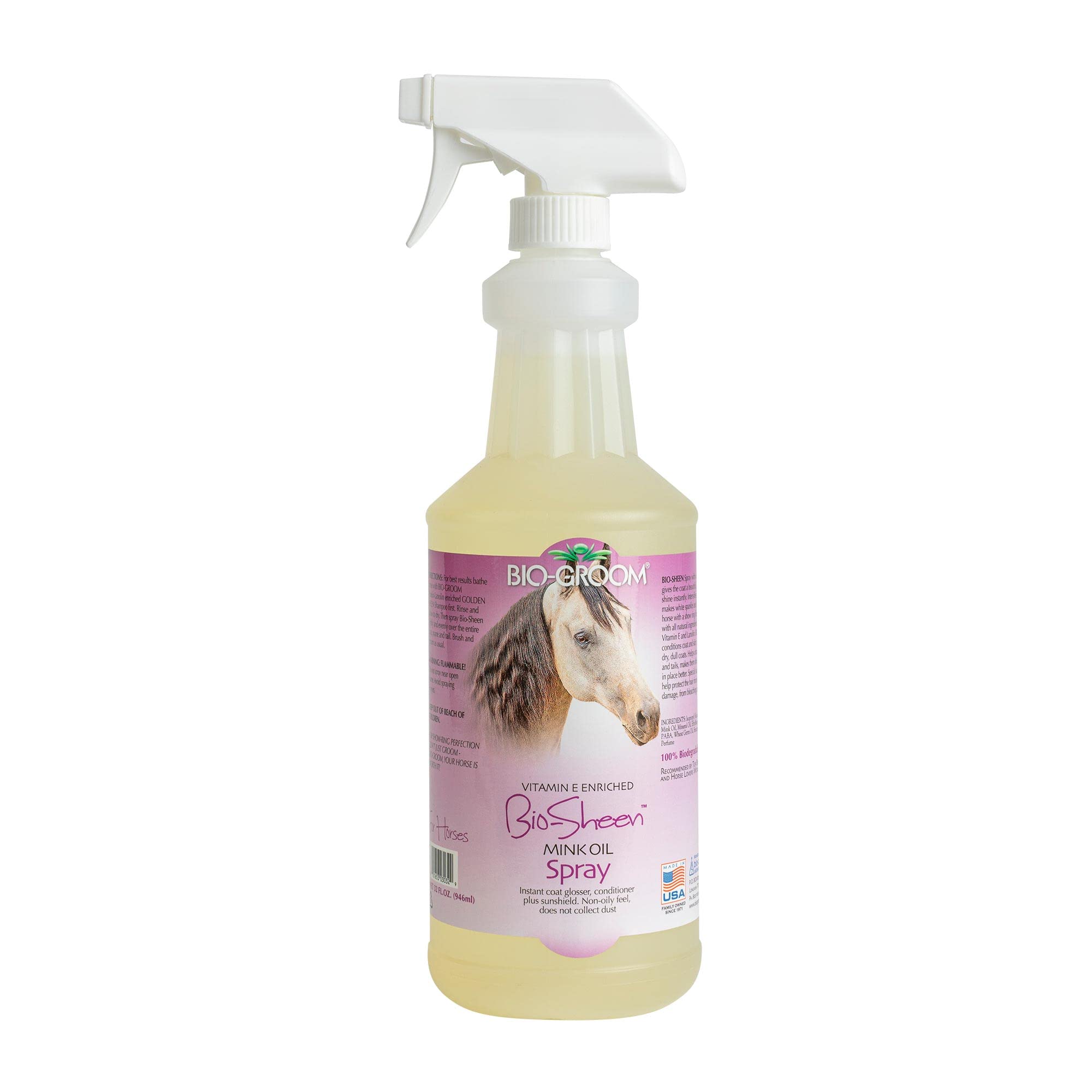 Bio-Sheen Mink Oil Spray - 32 oz Leather Conditioner & Protector for Boots, Bags & Furniture | Waterproofing & UV Protection | Restores Shine & Softness | Ideal for Winter Care & Leather Maintenance