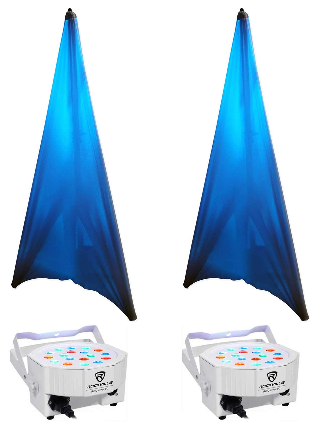 Rockville Heavy Duty Adjustable Tripod Speaker Stands with Scrims & Up-Lights - PA DJ Club Church Event Sound System Equipment - Perfect for Live Performances, Weddings, and Stage Lighting
