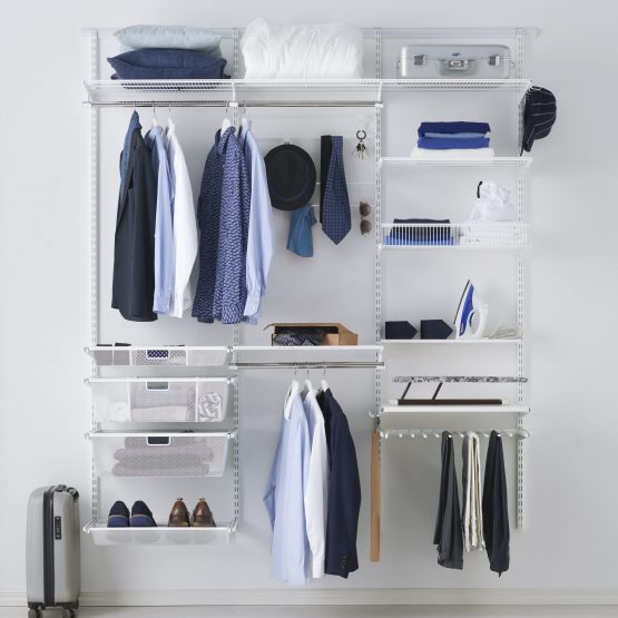 Elfa Basic Wardrobe 3 - 180cm Closet Organizer System with Shelves & Hanging Rod - Perfect for Bedroom, Walk-in Closet & Home Organization (White)