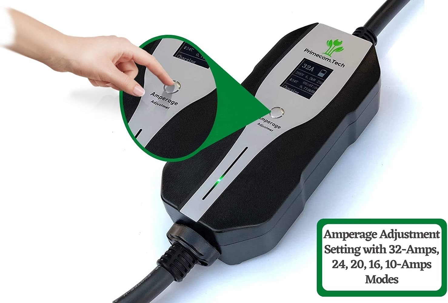 PRIMECOM.TECH 32A Level 2 EV Charger with Holster & Hanger - 240V 32 Amp NEMA 14-50 Plug for Home & Commercial Charging - Fast Charging for Tesla, Nissan Leaf, Chevy Bolt & More EVs