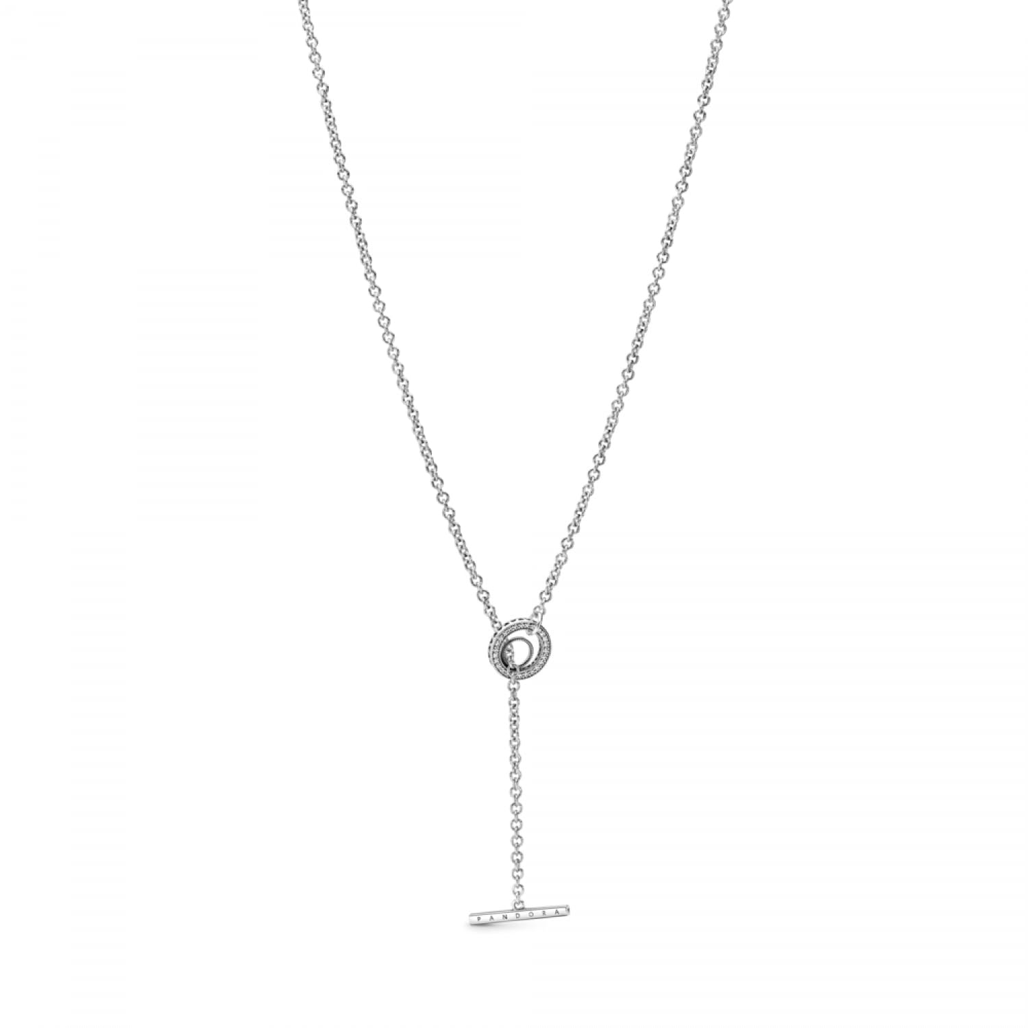 PANDORA Pave Circle Logo T-bar Heart Necklace with Clear CZ Stones - Elegant Jewelry for Women, Perfect for Valentine's Day, Anniversary & Special Occasions