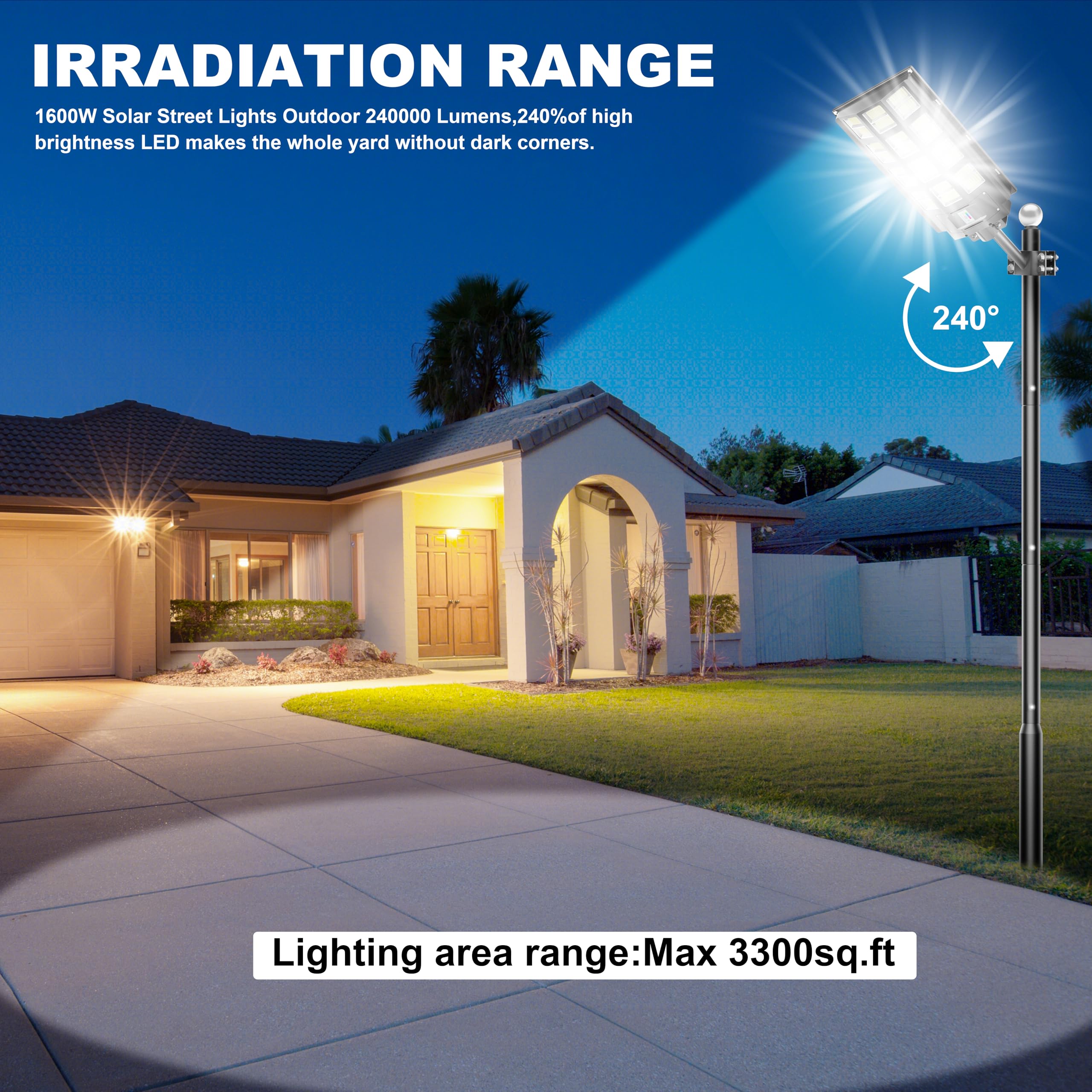 6800W Solar Street Light Outdoor Waterproof - 240000LM 7000K LED Solar Powered Street Lamp with Motion Sensor & Dusk to Dawn - Wide Angle Lighting for Driveway, Garden, Pathway, and Backyard Security