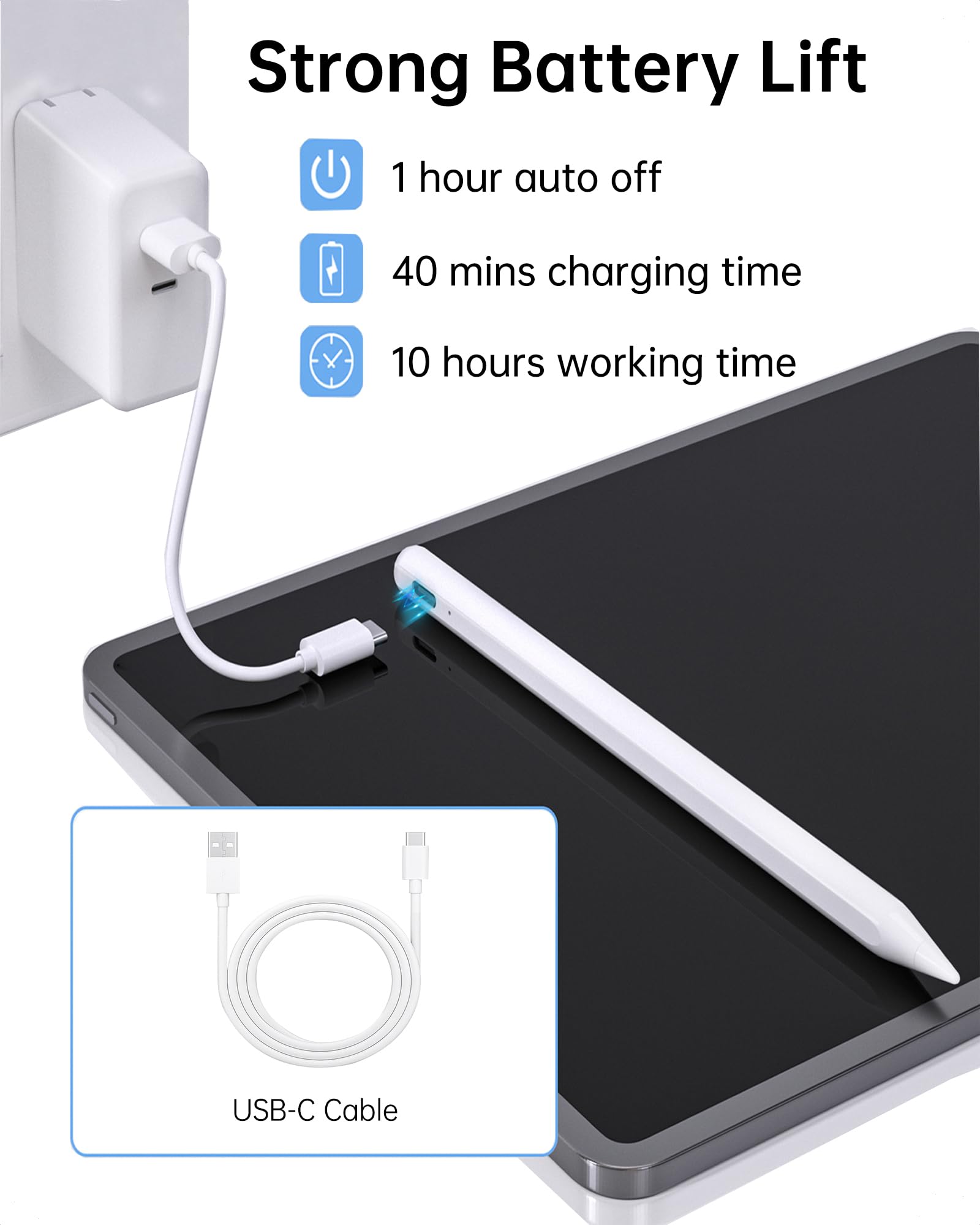Uogic Active Stylus Pen for iPad with Palm Rejection, Magnetic Adsorption & Tilt Function - Compatible with iPad Mini 5/6, iPad Air 3/4/5, iPad Pro 11