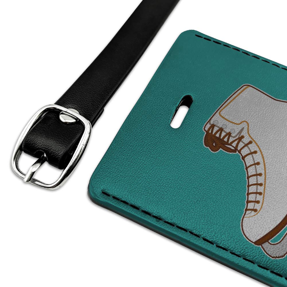 Premium Figure Skating Ice Skates with Living Edge Rectangle Leather Luggage Tag - Perfect for Travel, Sports & Gift Giving