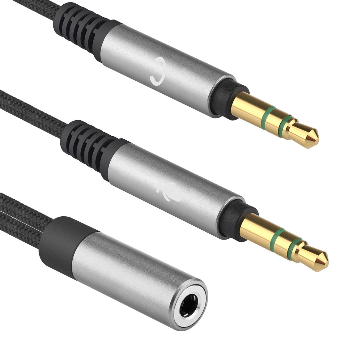 GEEKRIA 3.5mm Headphone Splitter Cable - Nylon Braided Y Adapter for PC, Laptop, Computer (2 Male to 1 Female) - Share Audio with Friends for Gaming, Music & Movies