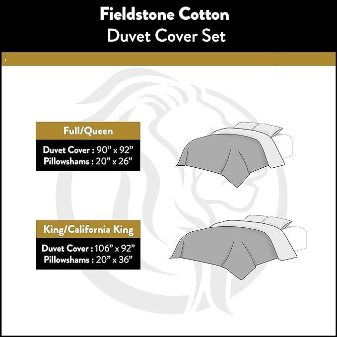 Fieldstone Embroidered Cotton 3-Piece Duvet Cover Set - Queen Size, Soft Luxury Bedding for Master Bedroom & Guest Room Decor