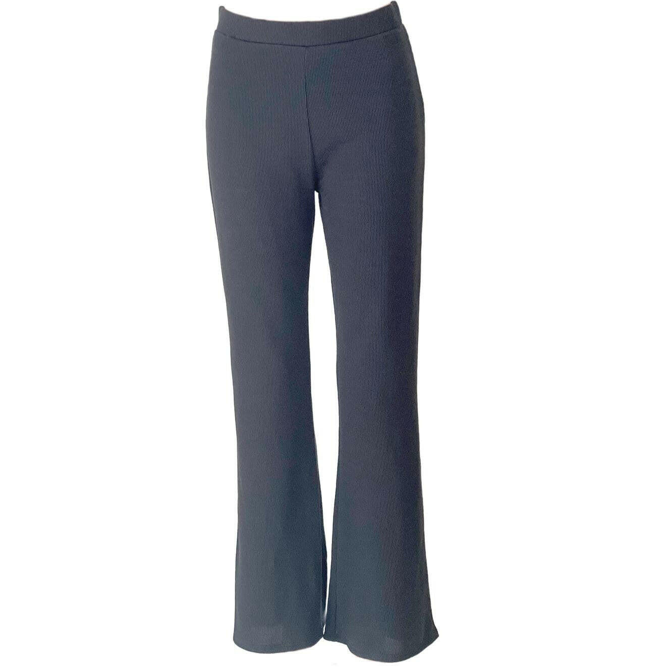 Stylish Ribbed Flare Pants for Women - Comfortable High Waisted Stretchy Trousers in Charcoal Grey | Perfect for Casual Outfits, Workwear & Date Night