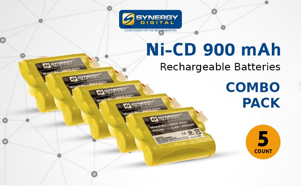 Synergy Digital Cordless Phone Batteries - 5 Pack Ni-CD 3.6V 900mAh Replacement Battery for Sylvania 39230 & Sony BP-T23 Phones - Perfect for Home/Office Cordless Phones, Long-Lasting Power Solution