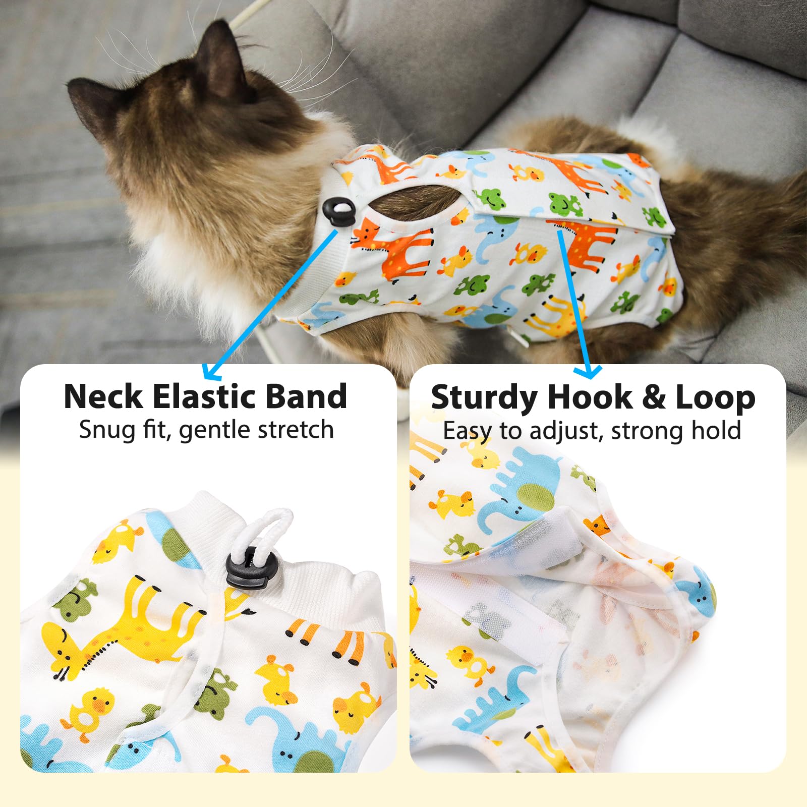 Post-Surgery Cat Recovery Suit for Female & Male Cats - Soft, Breathable Onesie to Prevent Licking Wounds - Alternative to Cone Collar (Size L, Giraffe Print) - Ideal for Spay/Neuter Recovery & Abdominal Surgery Aftercare