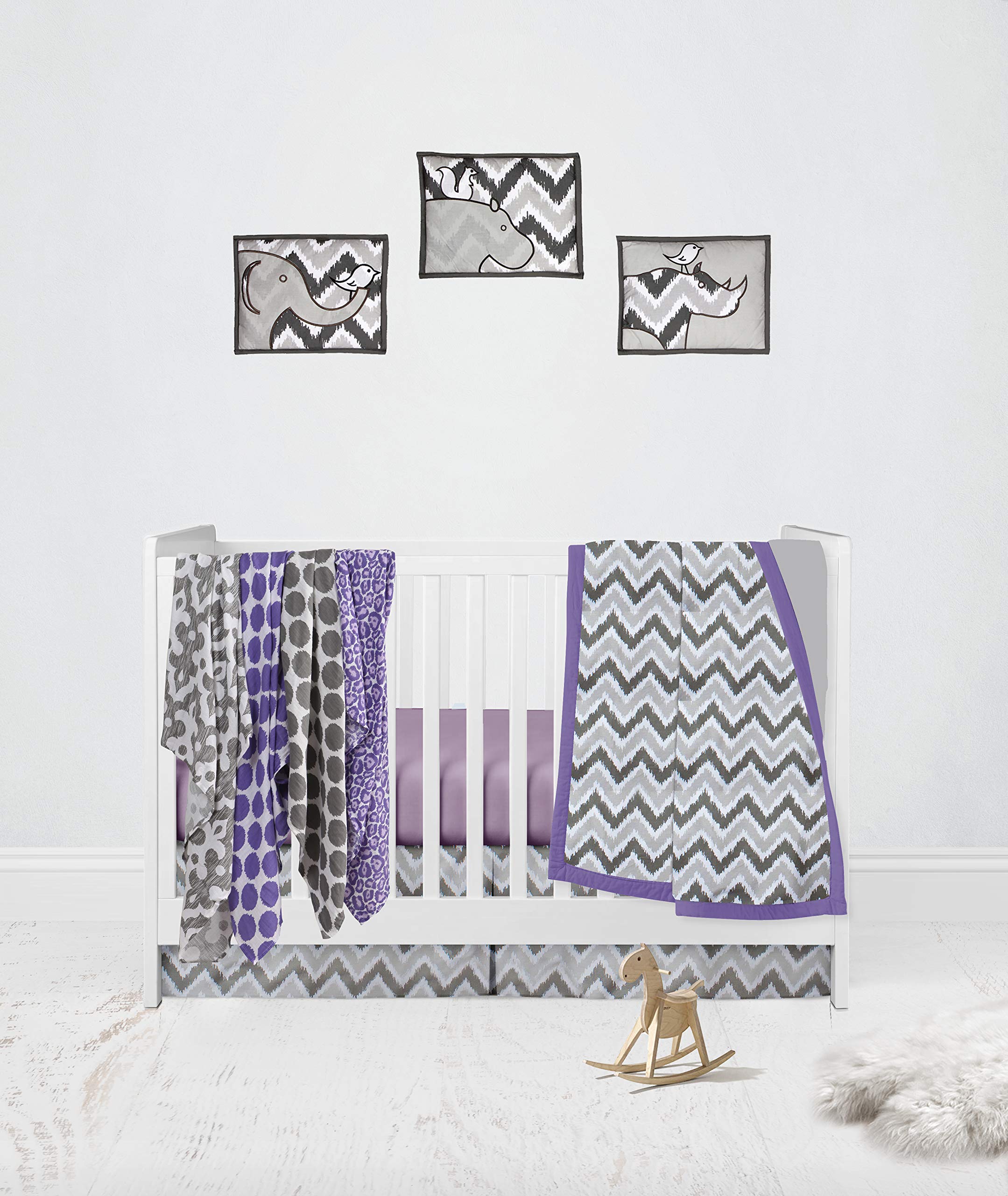 Bacati - 2 Pack 100% Cotton Muslin Crib Sheets for Girls, Ultra Soft & Breathable, Fits Standard 28x52x5 Crib & Toddler Mattress (Ikat Dots Purple) - Perfect for Nursery, Daycare & Travel