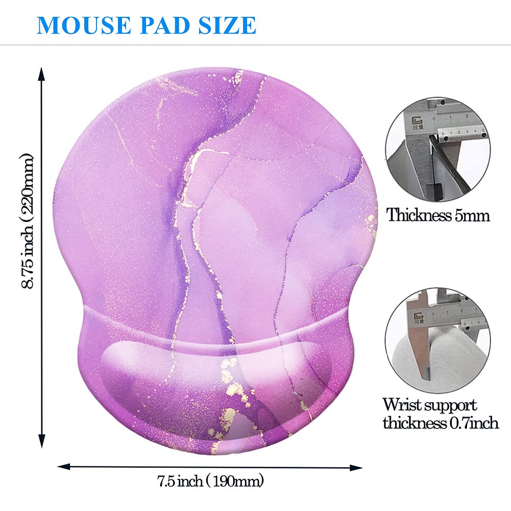 Ergonomic Wrist Mouse Pad with Comfortable Wrist Rest Support - Smooth Cloth Gaming Mouse Pad for Computer, Laptop, Home & Office Use - Perfect for Long Work Hours & Gaming Sessions (Marble Light Purple)