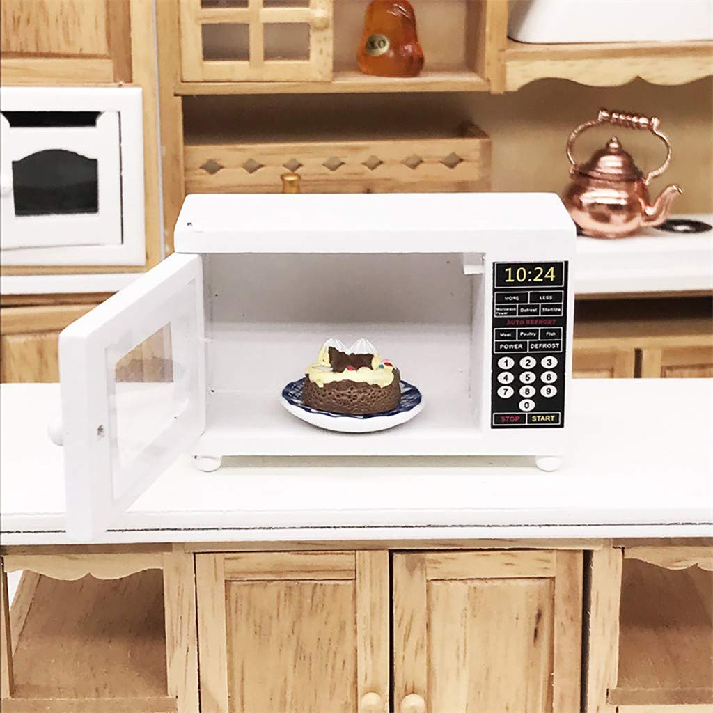 1:12 Scale Dollhouse Miniature Furniture - Wooden Microwave Oven White for Dollhouse Decoration | Perfect for DIY Dollhouse Accessories, Miniature Room Displays & Collectors