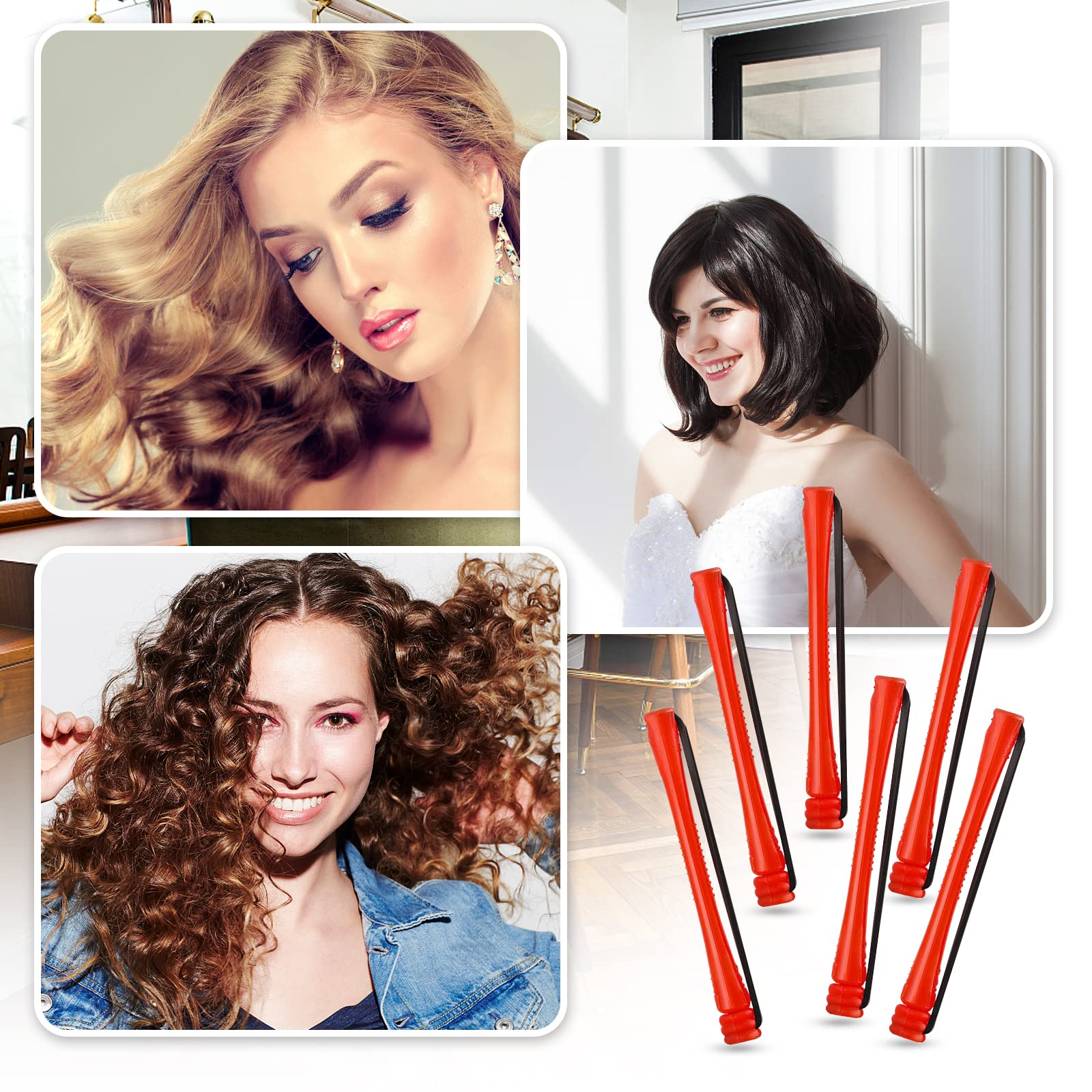 60 Pcs Plastic Cold Wave Perm Rods - Hair Curling Rollers for Perming & Styling with Rat Tail Comb - Heatless Curlers for Home Salon & Professional Use - Perfect for Creating Long Lasting Curls & Waves (Red)