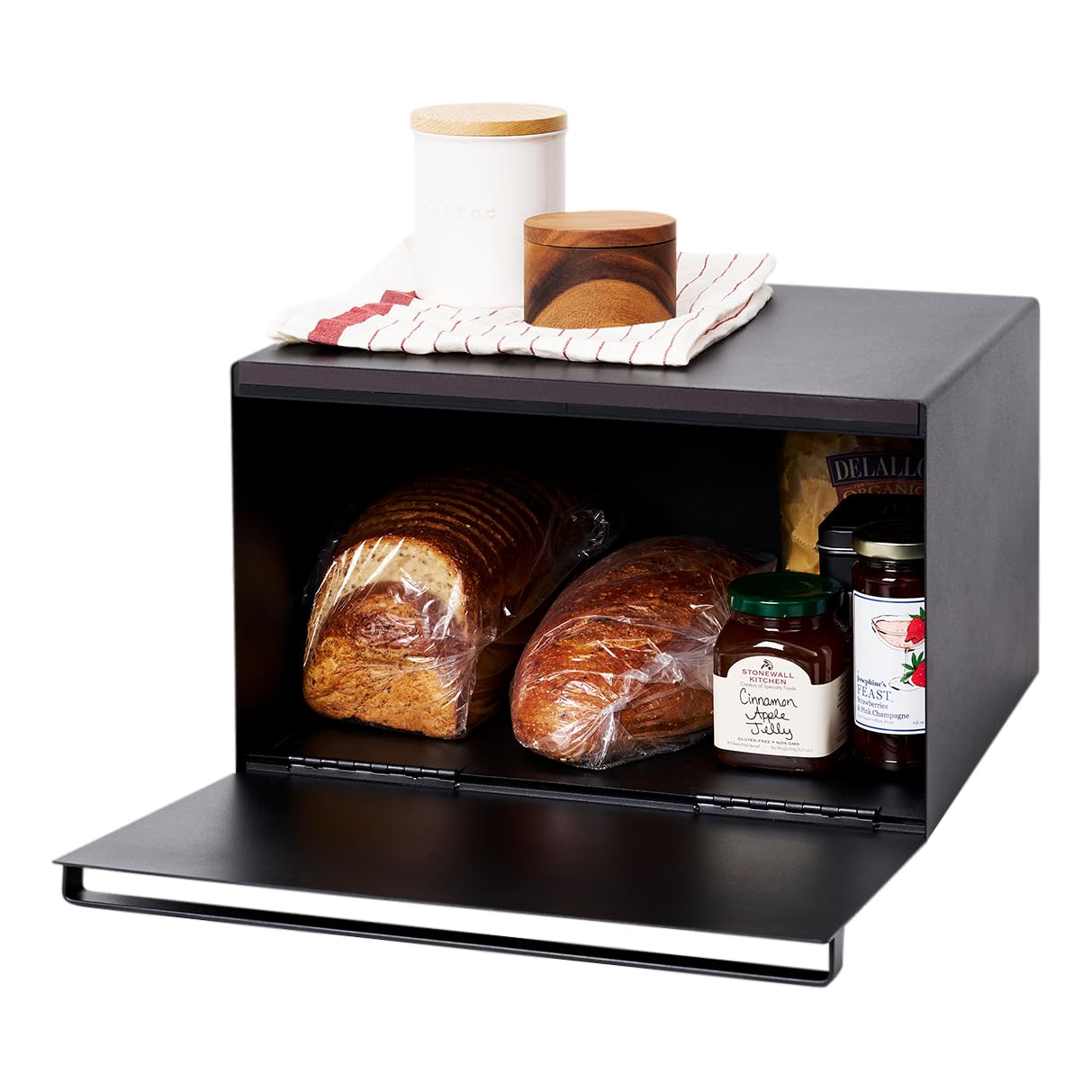 Yamazaki Home Metal Bread Box - Slim Space Saving Counter Storage for Bread, Buns & Pastries - Horizontal Steel Bread Holder for Kitchen Counter & Pantry Organization