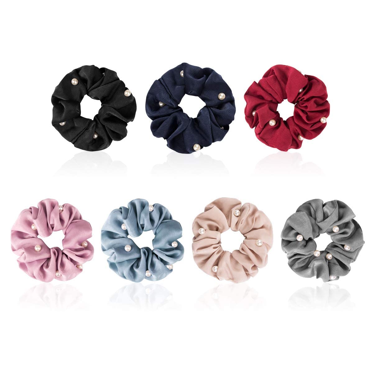 ASG 3-Pack Soft Satin Pearl Scrunchies - Elegant Hair Ties for Women & Girls (Perfect for School, Work, Parties & Everyday Use)