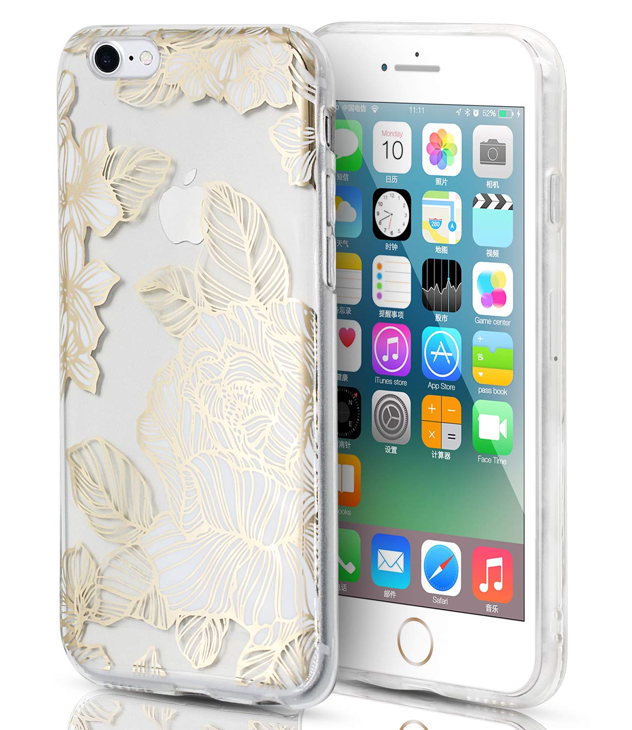 WALAGO iPhone 7/8 Case Clear Flexible TPU Bumper Cover with Shiny Gold Foil Roses Design - Slim Soft Rubber Silicone Protective Phone Case for Women & Girls - Perfect for Everyday Use, Gift Giving & Special Occasions