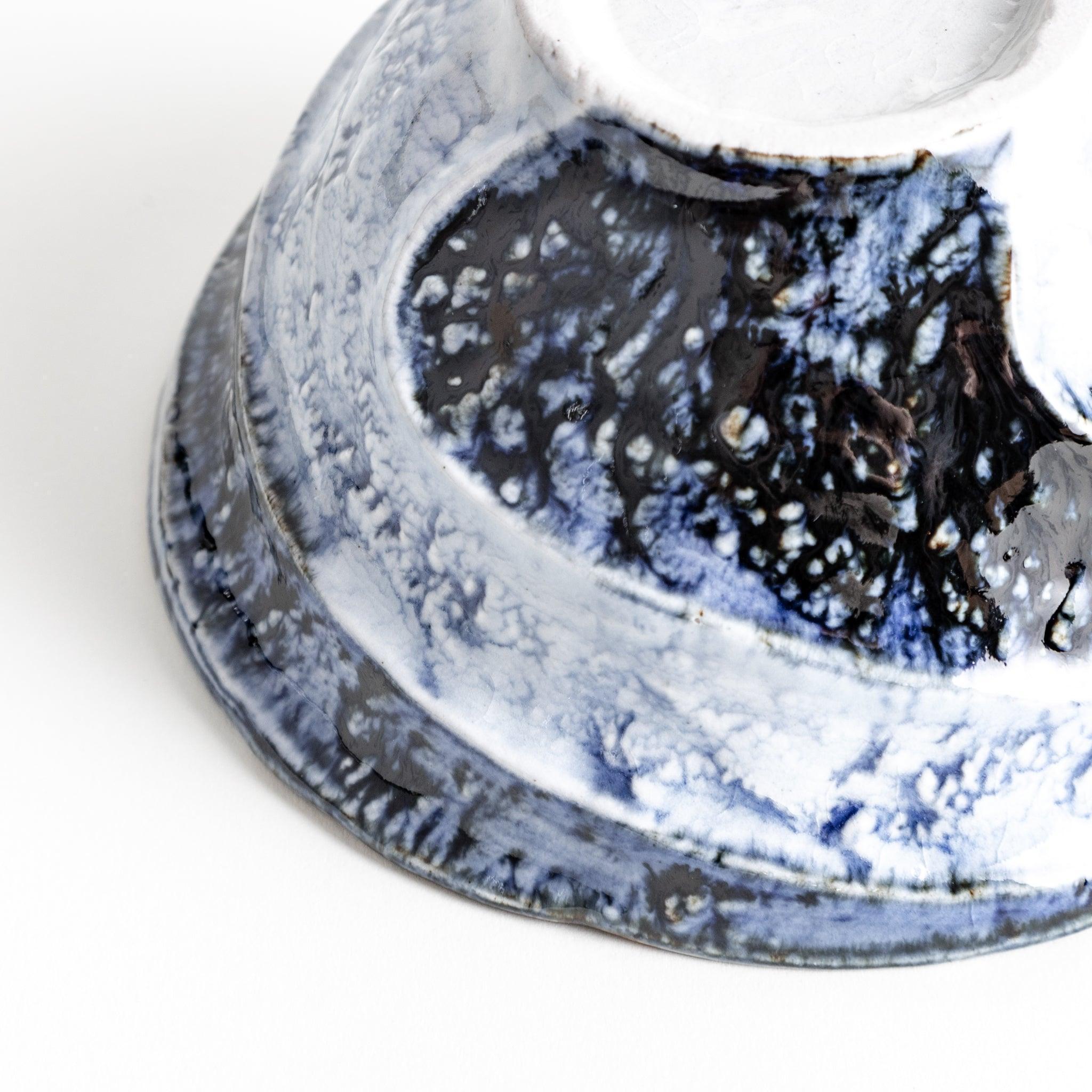 Handcrafted Indigo Wave Carved Donburi Bowl - Japanese Ceramic Rice Bowl for Sushi, Ramen & Poke - Perfect for Home Dining & Restaurant Use