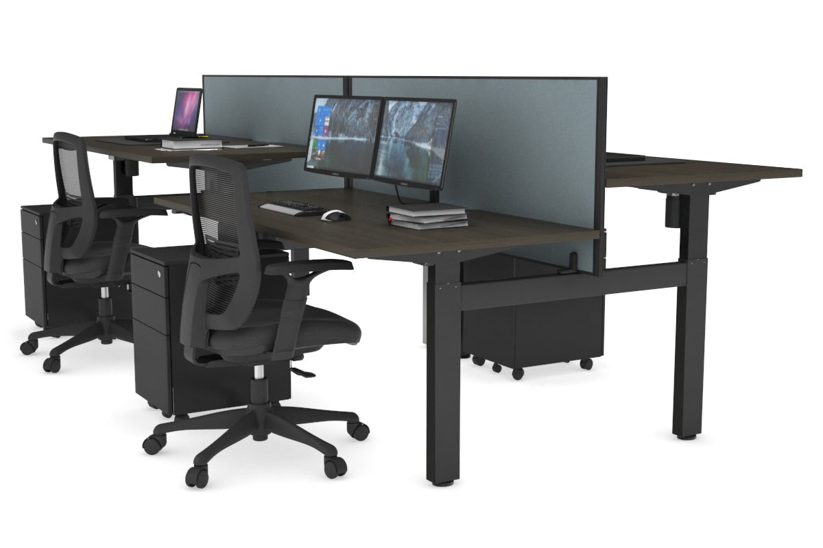 Adjustable 4-Person H Bench Workstation - Black Frame [1200L x 800W] - Perfect for Office, Coworking Spaces & Home Offices