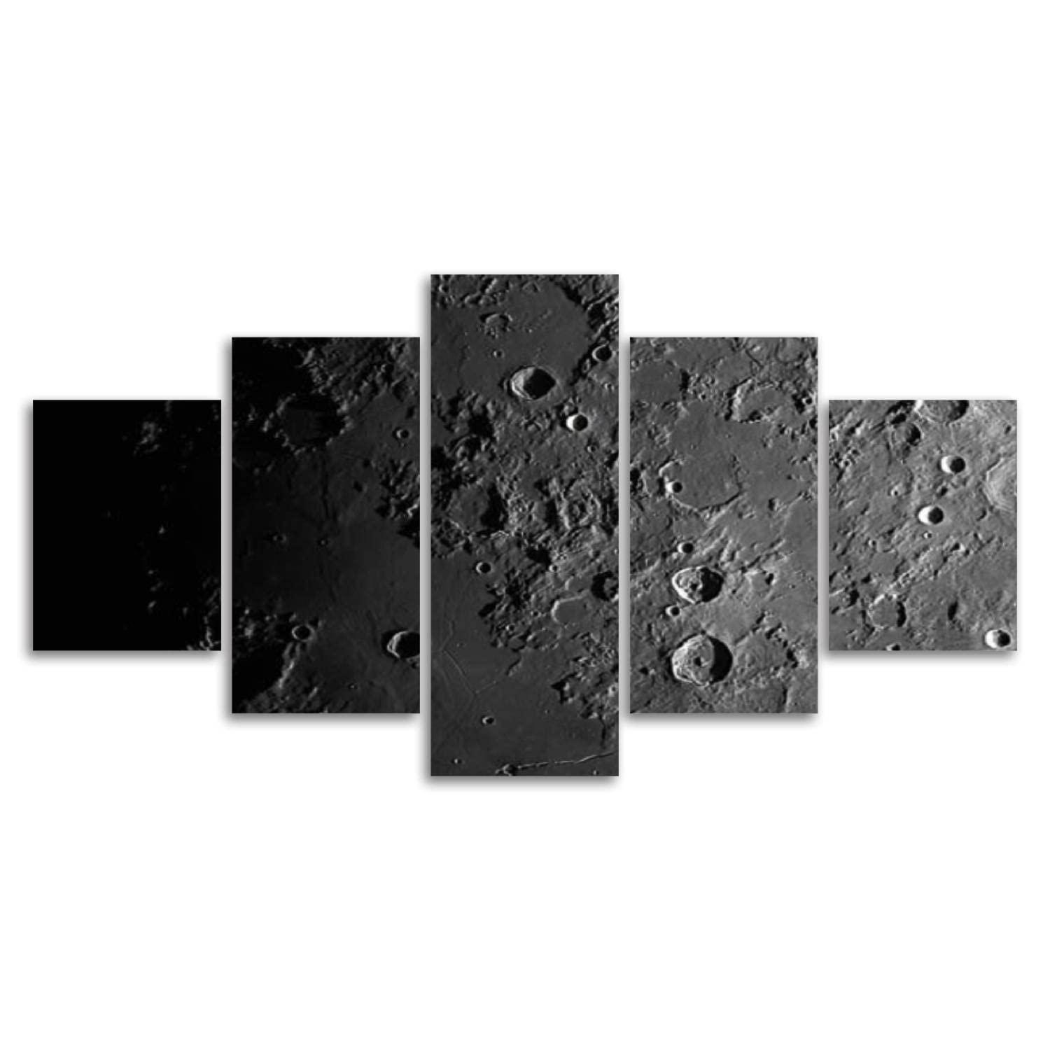 5-Panel Modern Canvas Wall Art - Moon Closeup Framed Prints for Home Decor | Living Room, Bedroom & Office Wall Decor | Ready to Hang | Perfect for Housewarming Gifts & Interior Design